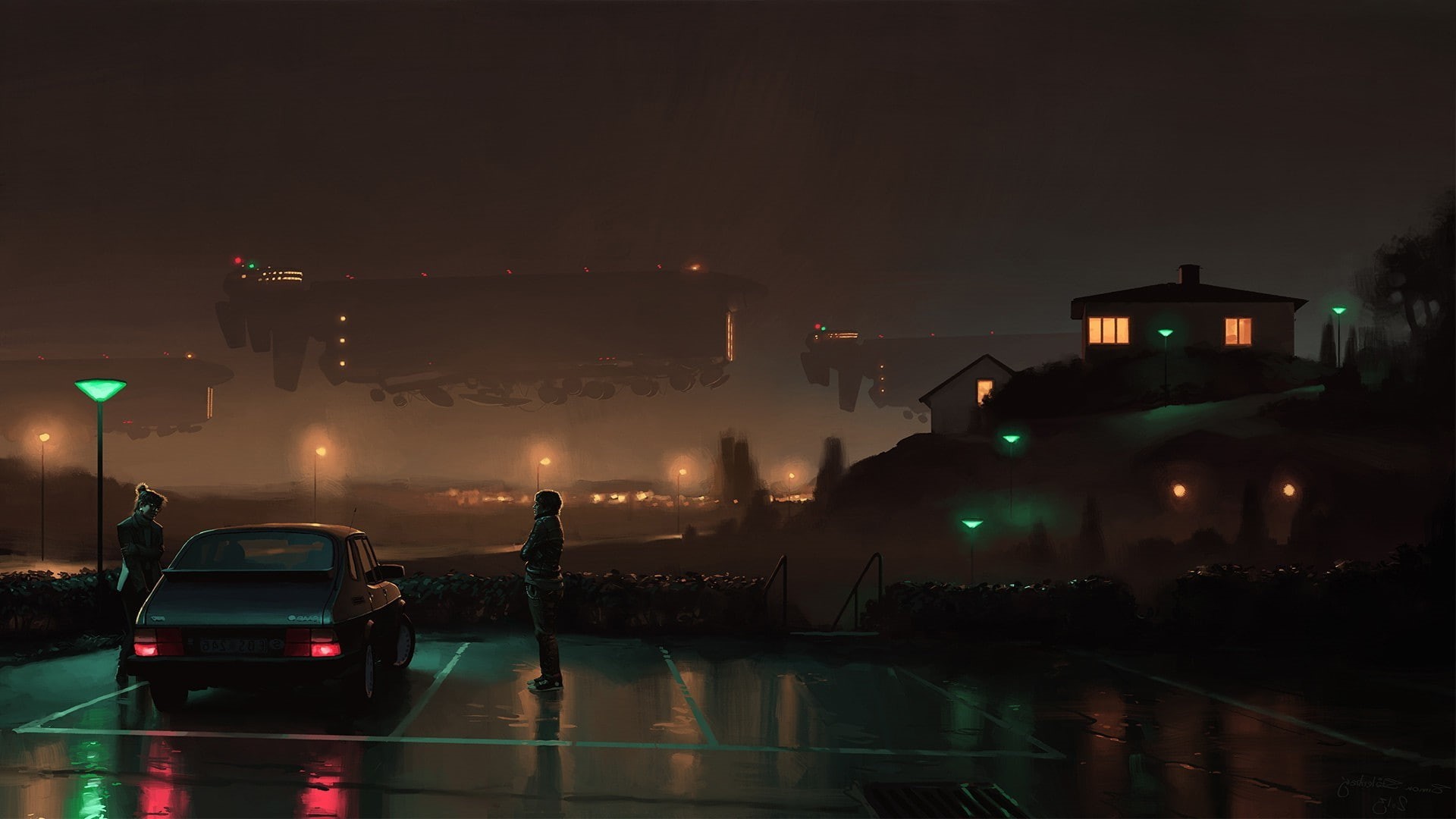 1080P, rain, artwork, Futuristic, Neighborhood, fantasy Art, HD Wallpaper