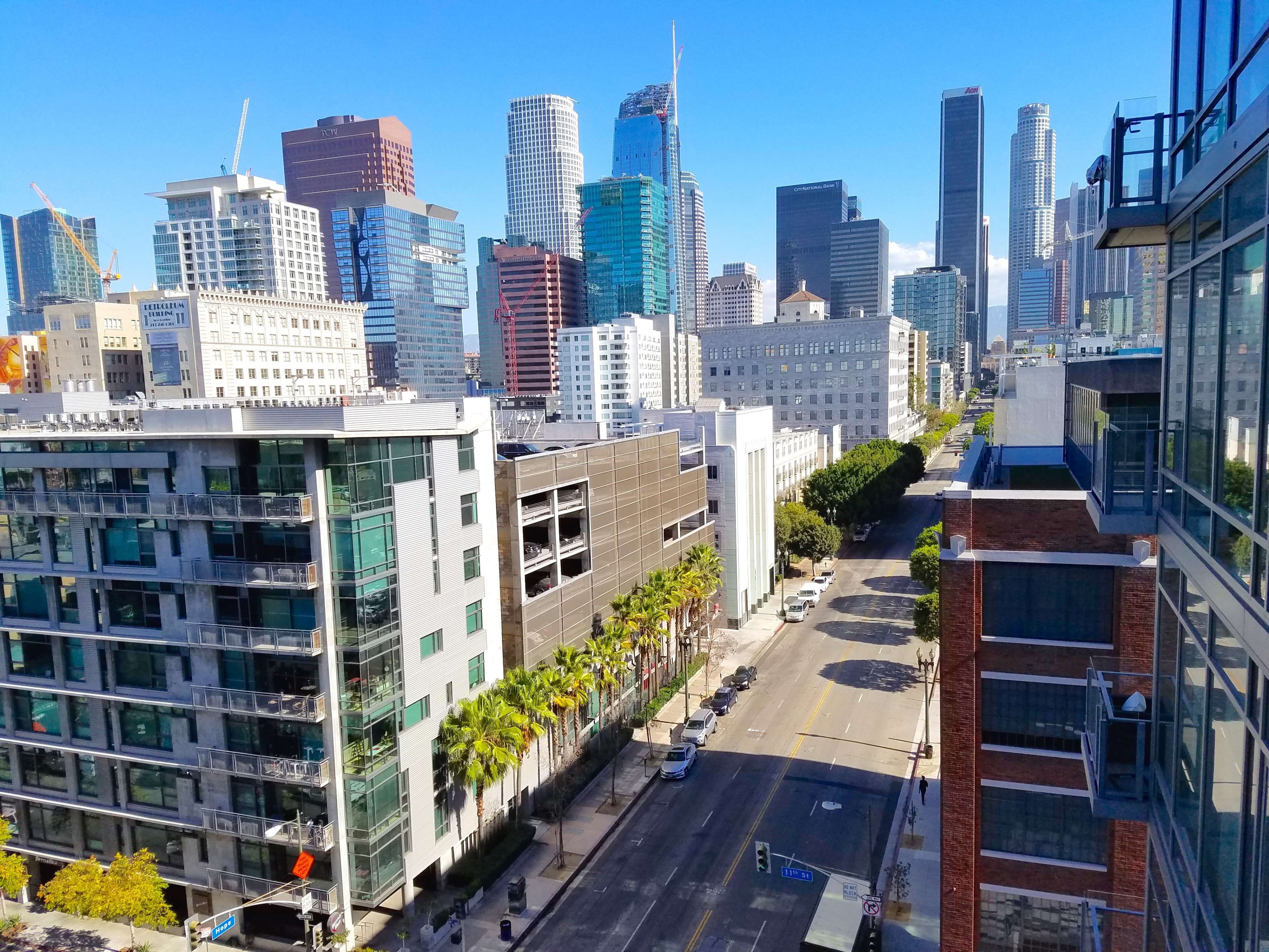 no people, downtown la south park neighborhood los angeles, city, residential district, building exterior, tower, tall - high, office building exterior, HD Wallpaper