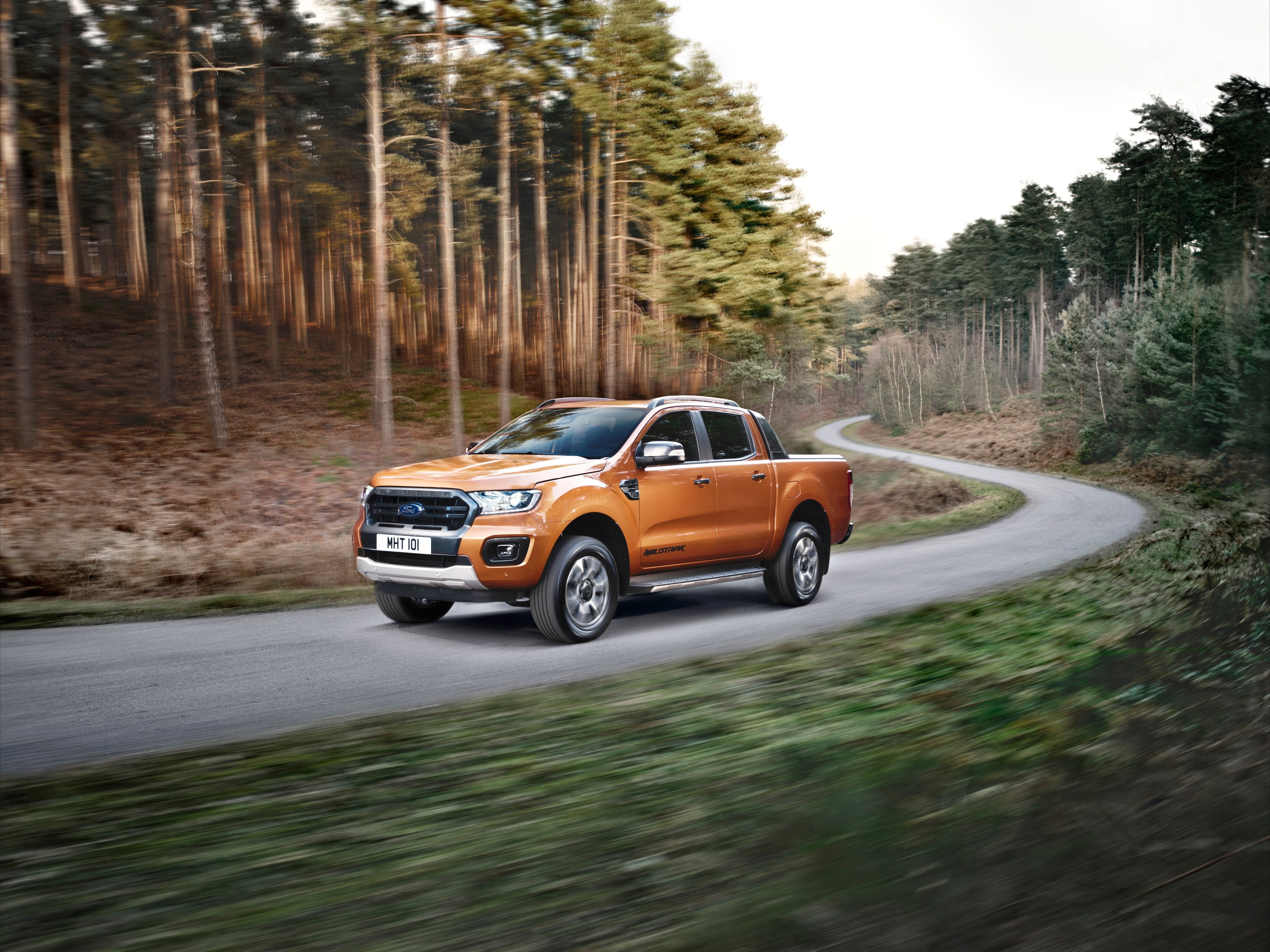 5K, Ranger Wildtrak, forest, road, Ford, turn, movement, machine, trees, pickup, HD Wallpaper
