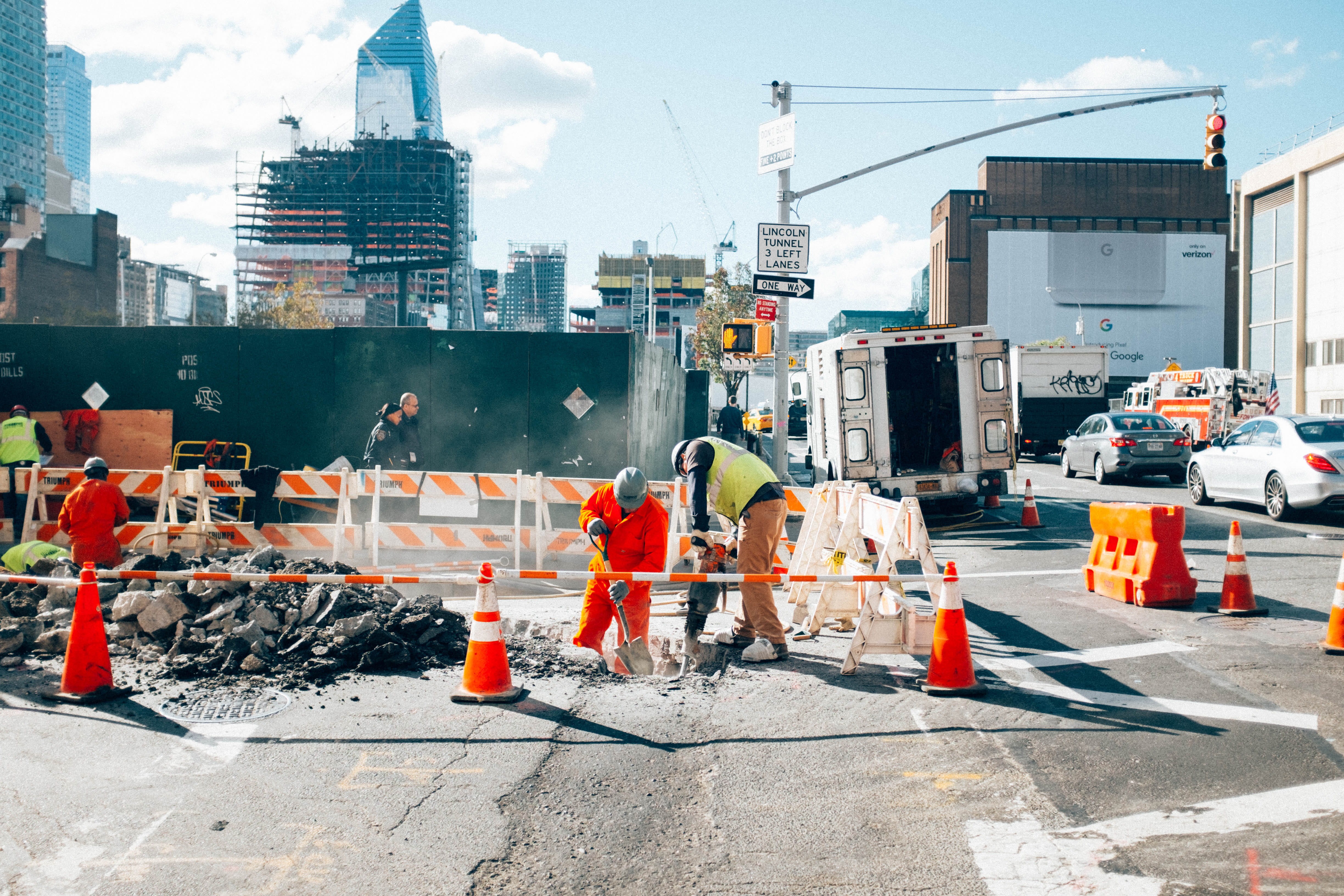 transportation, construction industry, building, machinery, industry, architecture, security, road construction, construction, traffic cone, outdoors, city, HD Wallpaper