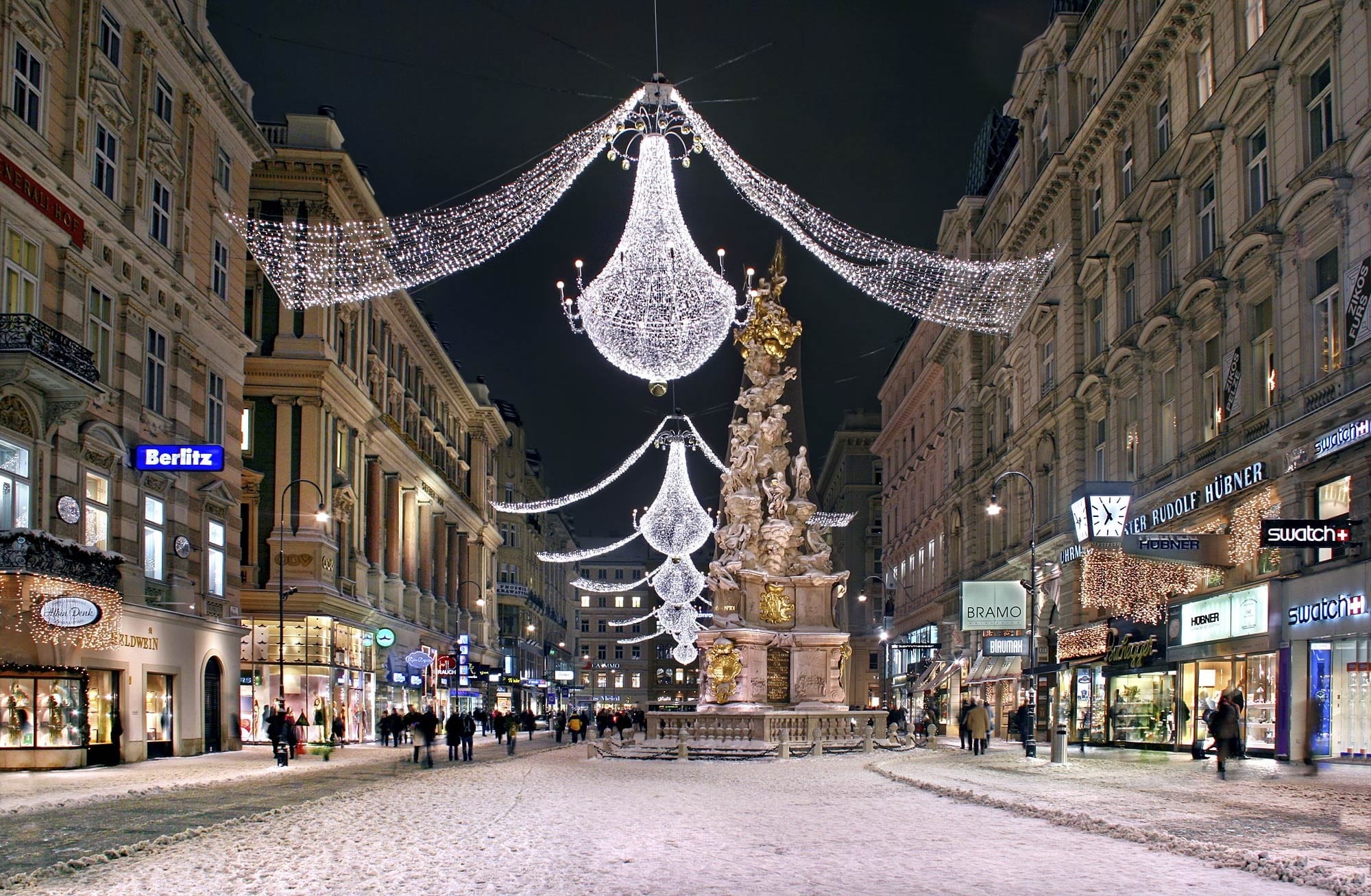 christmas, tourism, road, downtown, outdoors, historic old town, plague column, decoration, dig, celebration, street, town center, belief, places of interest, HD Wallpaper