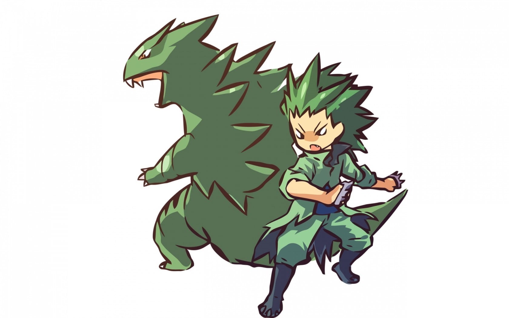 green color, studio shot, clear sky, nature, cut out, white background, Pokémon, anime, character, boy, illustration, 720P, green, freshness, Pokemon Second Generation, HD Wallpaper