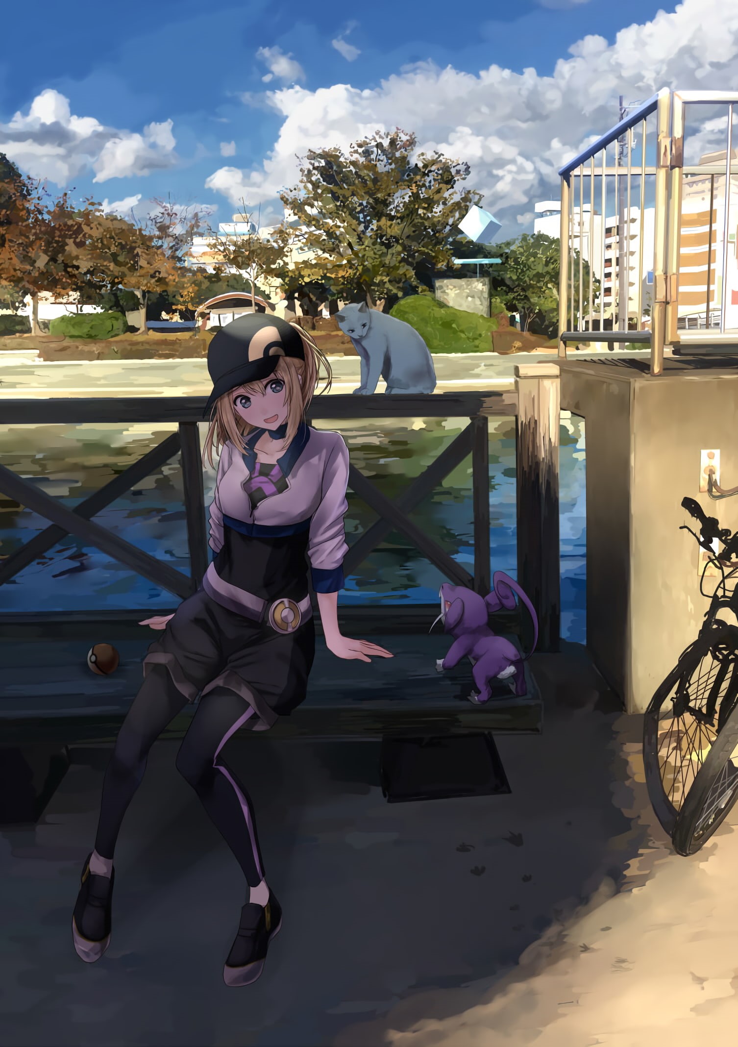 building exterior, built structure, transportation, one person, 1080P, Pokémon trainers, sitting, baseball caps, nature, casual clothing, blonde, leisure activity, Phone HD Wallpaper
