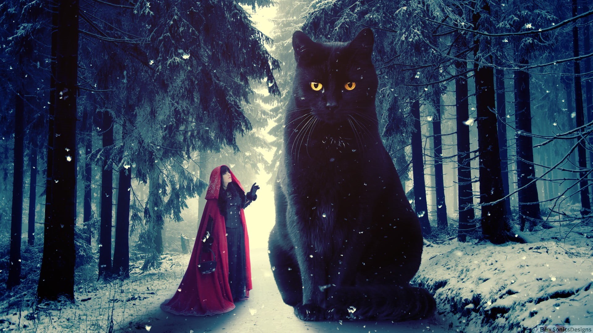 trunk, digital art, no people, domestic animals, day, nature, outdoors, photo manipulation, animal themes, pets, black cats, cat, 1080P, representation, HD Wallpaper