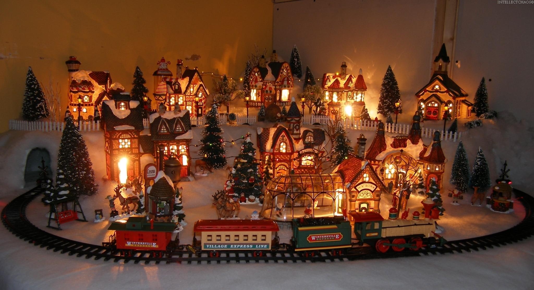 beautiful, christmas, 1080P, train, snow, set, gift, happy new year, village, gold, town, holiday, merry christmas, magic, lovely, new year, HD Wallpaper