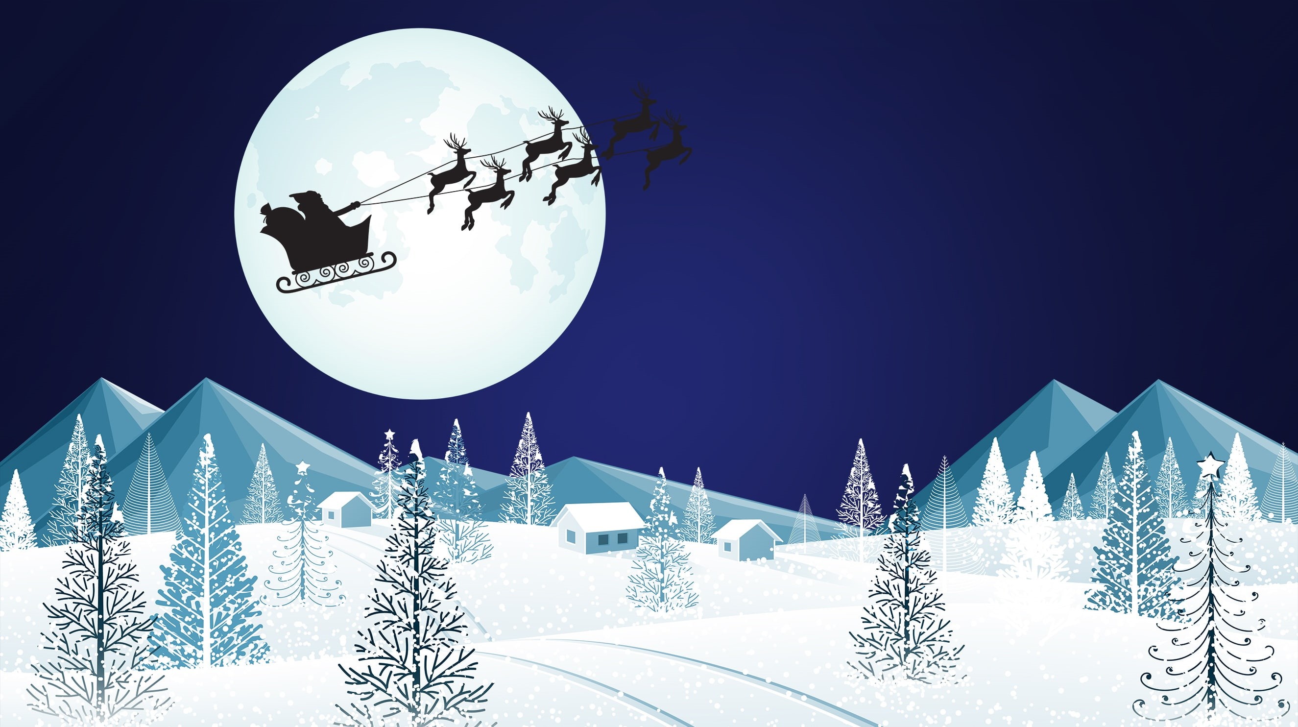 Art, Holiday, Minimalism, Mood, Tree, Santa Claus, The moon, Christmas, Background, Silhouette, New Year, 2K, HD Wallpaper