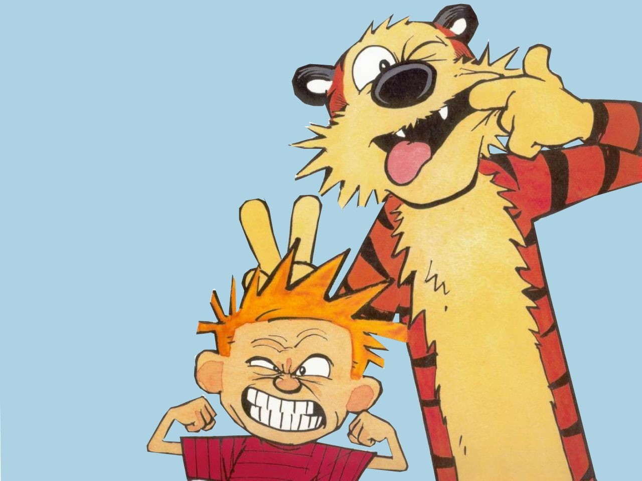 calvin, calvin and hobbes, tiger, hobbes, friends, boy, 720P, cartoons, HD Wallpaper