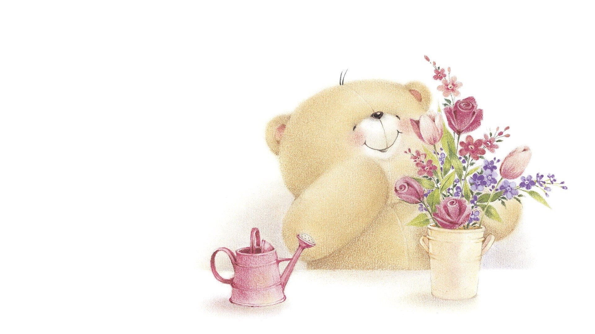 indoors, animal representation, flower, cut out, illustration, pink color, pink, Forever Friends Deckchair bear, flowers, no people, nature, vase, beige, HD Wallpaper