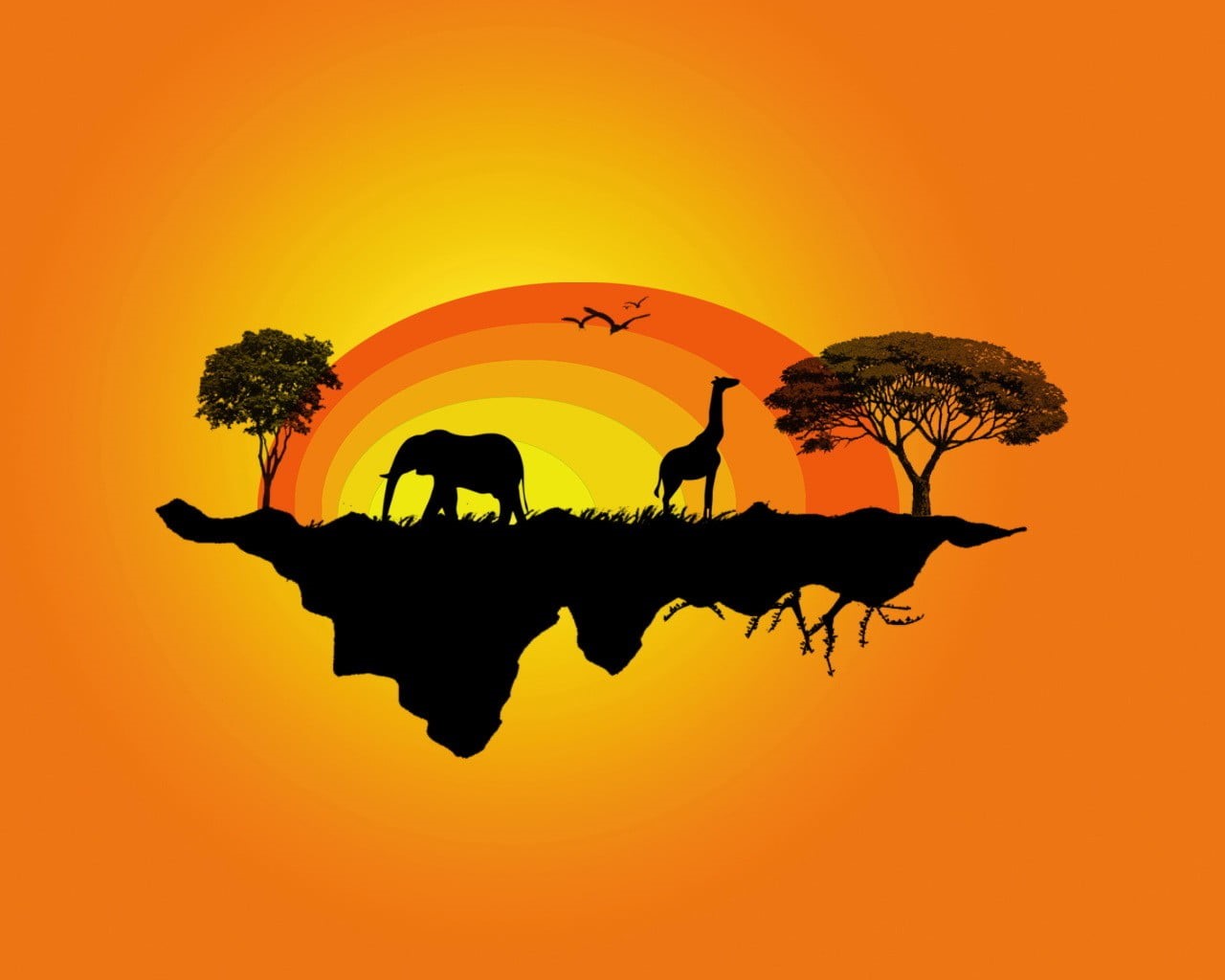 trees, rhinoceros, outdoors, carnivore, safari Animals, wildlife, island, animal themes, tropical Rainforest, tree, landscape, forest, mammal, backgrounds, HD Wallpaper