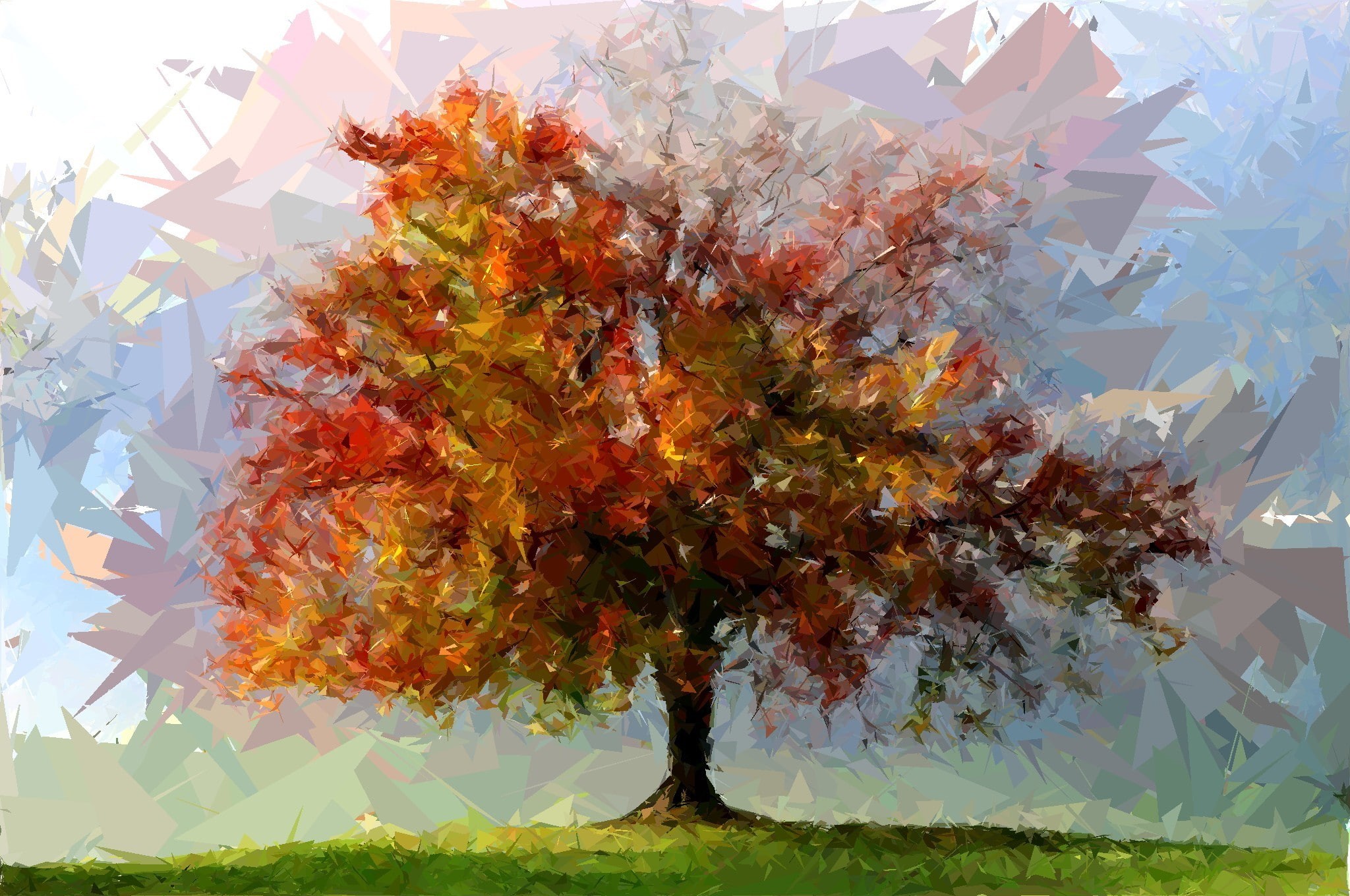 sunlight, field, figure, orange Color, leaves, painting, autumn, nature, no people, decoration, close-up, multi Colored, vector, illustration, abstract, HD Wallpaper