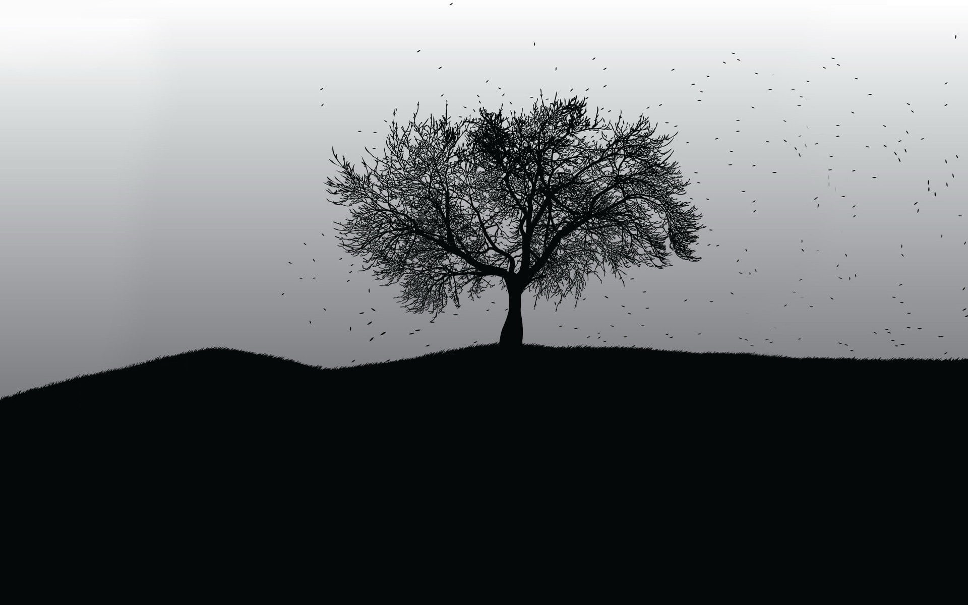 single tree, tranquil scene, illustration, nature, landscape, forest, outdoors, no people, vector, tree Trunk, grass, sky, land, white, environment, clip, HD Wallpaper
