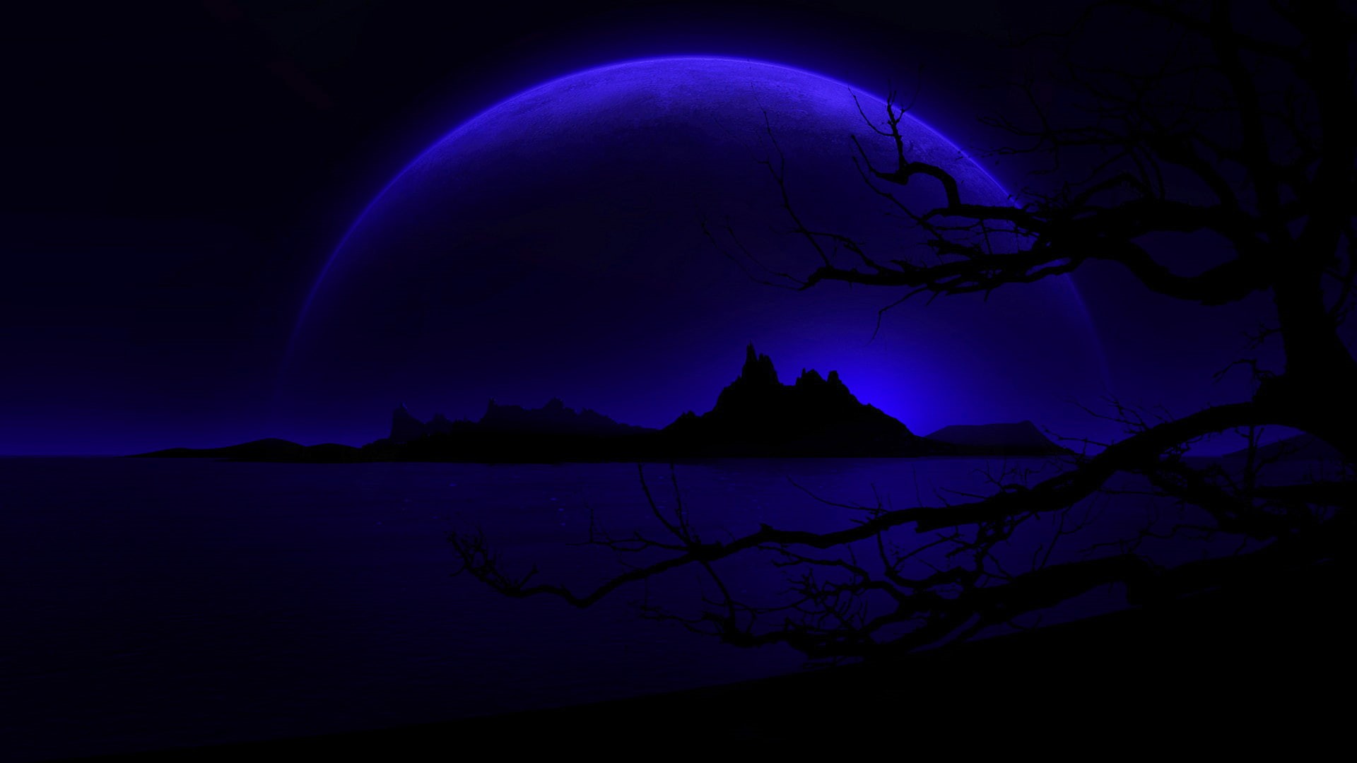 tranquility, twilight, horror, shock, dusk, scenics - nature, moon, moonlight, planet - Space, light - Natural Phenomenon, tranquil scene, power in nature, HD Wallpaper