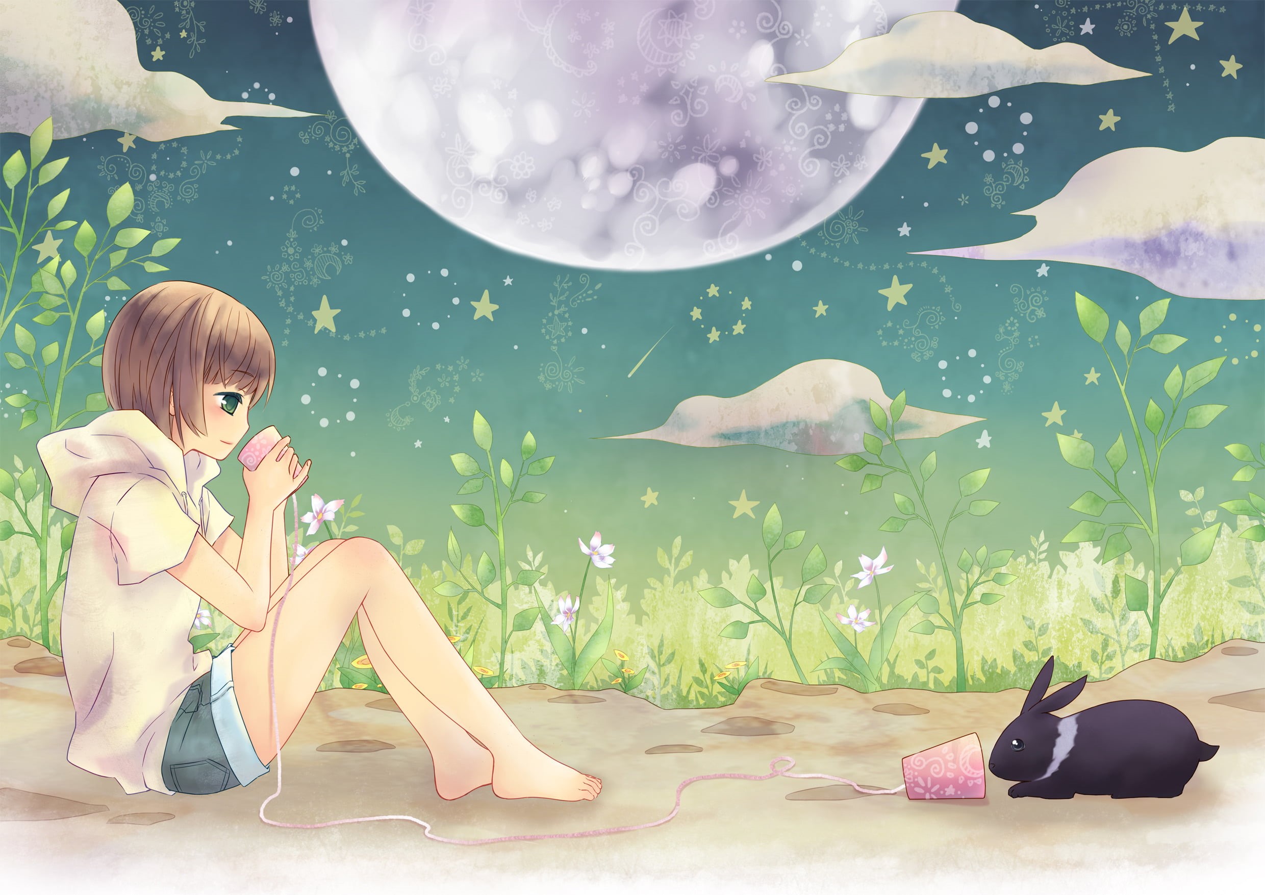 summer, small, vector, nature, animals in the wild, females, girl, the conversation, childhood, two, child, cute, stars, forest, friends, fun, computer Graphic, HD Wallpaper