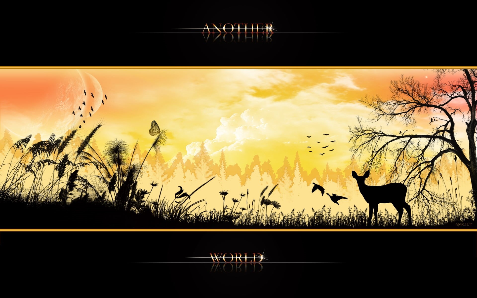 yellow, vector, group of animals, silhouette, art and craft, animal, outdoors, orange Color, back Lit, season, bird, landscape, wildlife, animals In The Wild, HD Wallpaper