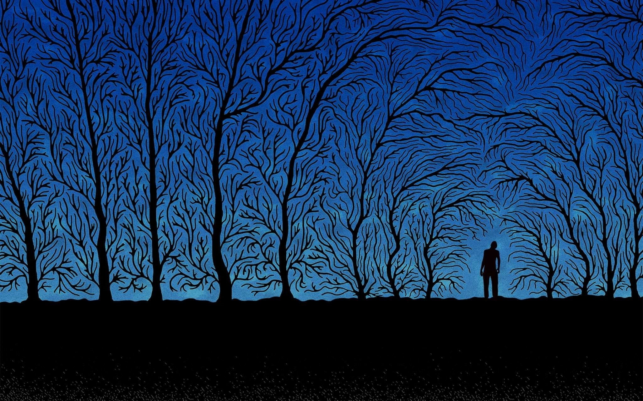 computer Graphic, standing, land, design, nature, darkly, outdoors, illustration, person, growth, sky, tranquility, silhouette, tree, 1080P, trees, landscape, HD Wallpaper