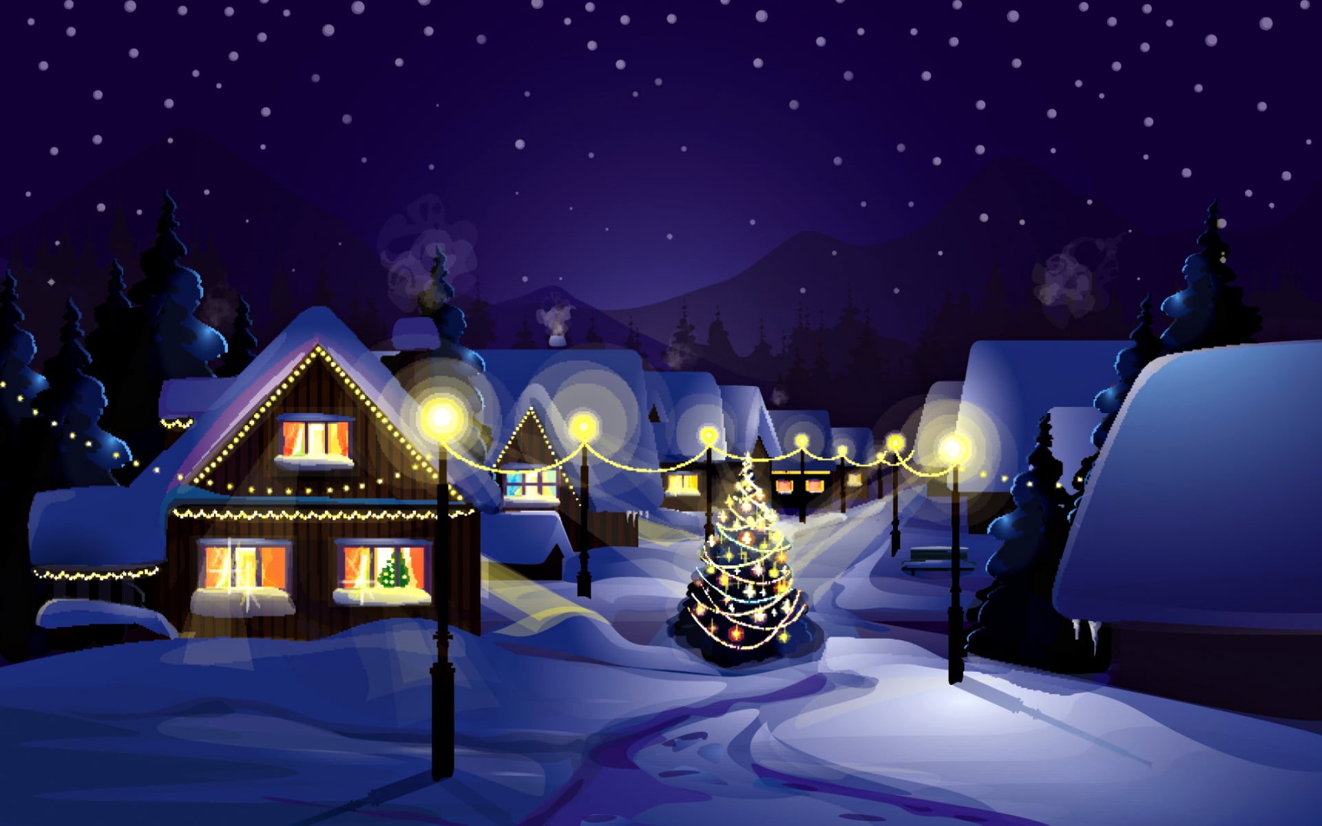 vector, illuminated, holiday, backgrounds, landscape, light - Natural Phenomenon, beauty in nature, glowing, illustration, blue, winter, Christmas, home, HD Wallpaper