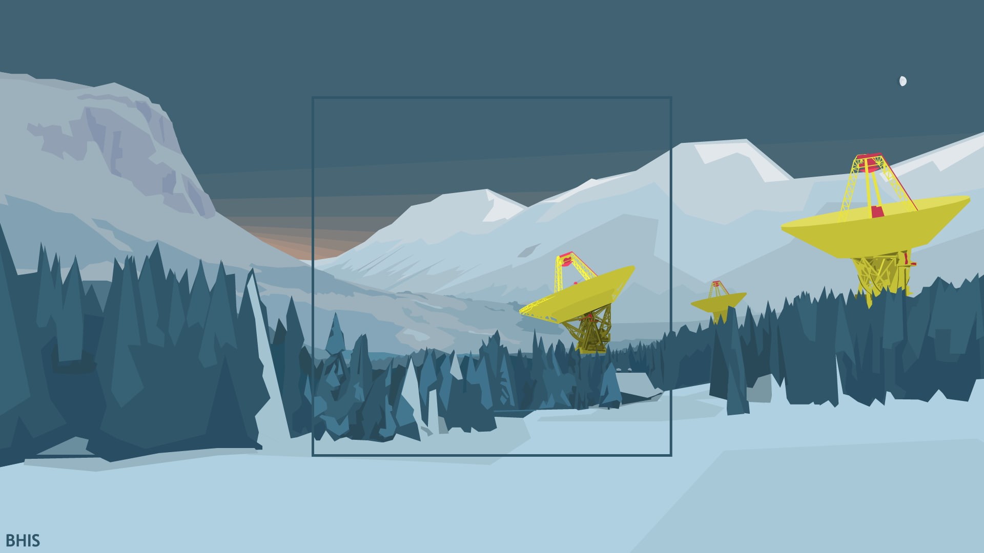 minimalism, Square, 1080P, Selective Coloring, Radar, sky, forest, mountains, snow, vector, HD Wallpaper