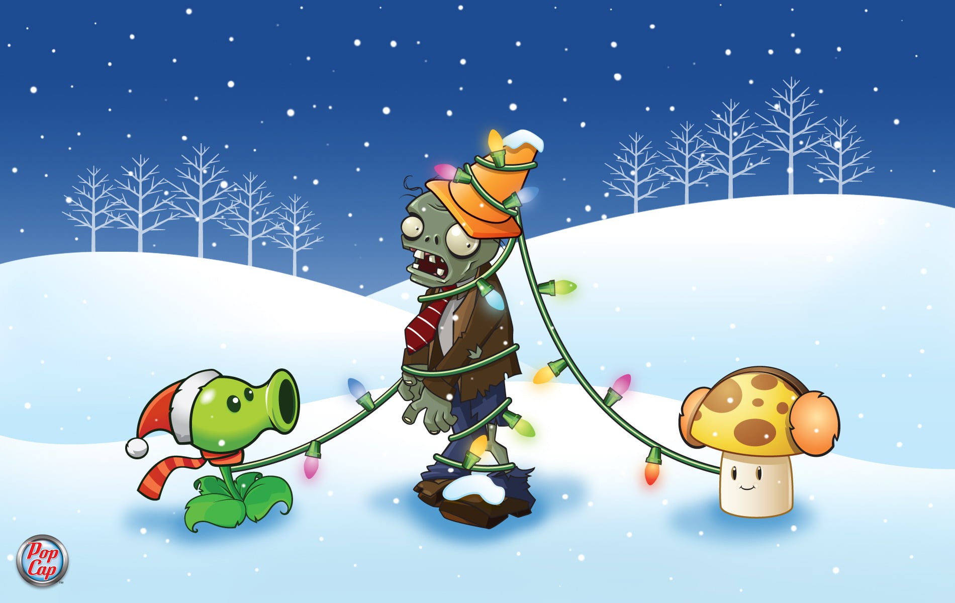 game, holiday - event, animal, cheerful, forest, planyts vs zombi, nature, ice, cold - Temperature, plants, star - space, reindeer, vector, representation, HD Wallpaper