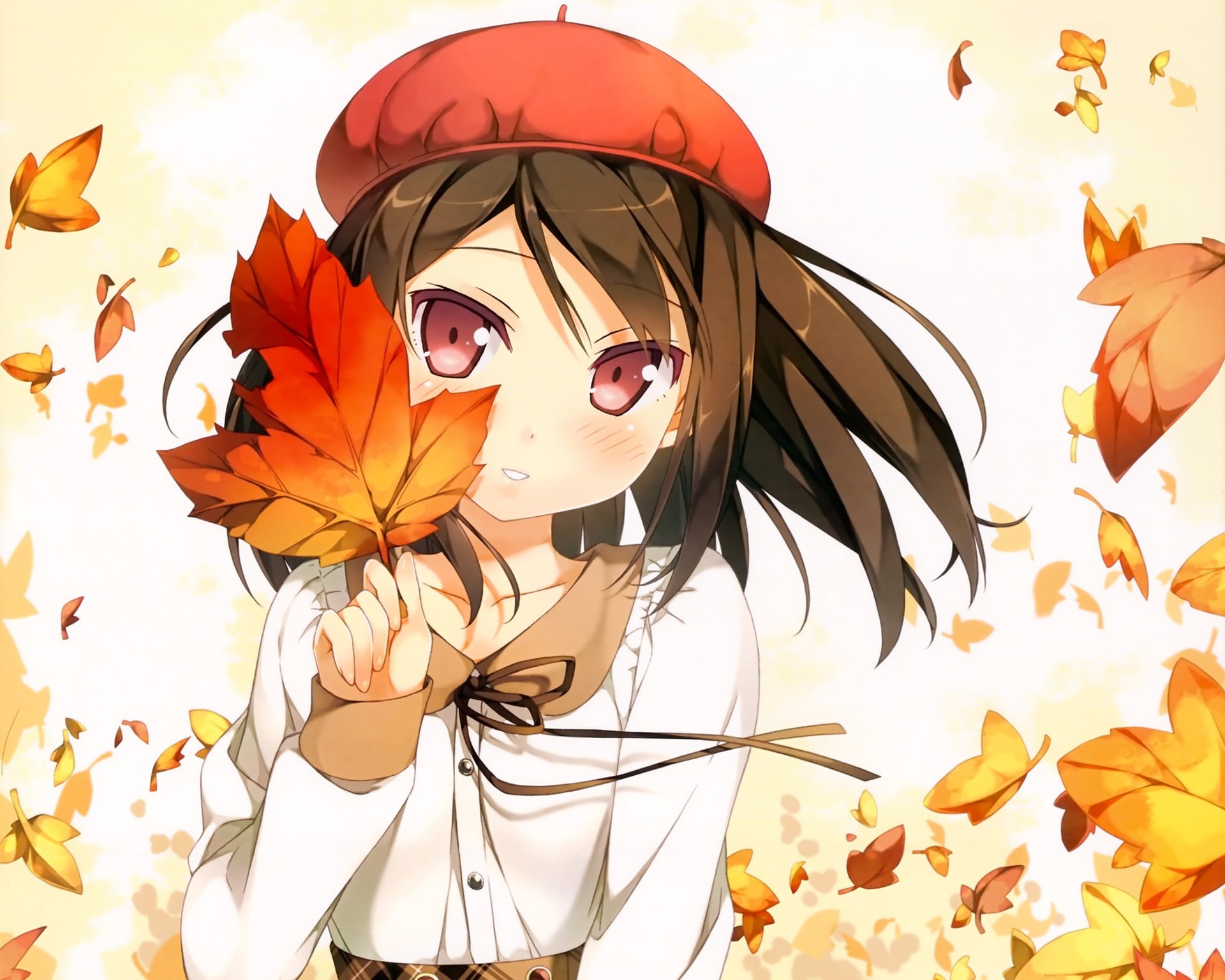leaf, females, black, orange color, beauty In Nature, girl, illustration, backgrounds, season, beautiful, headshot, teenage Girls, flower, representation, HD Wallpaper