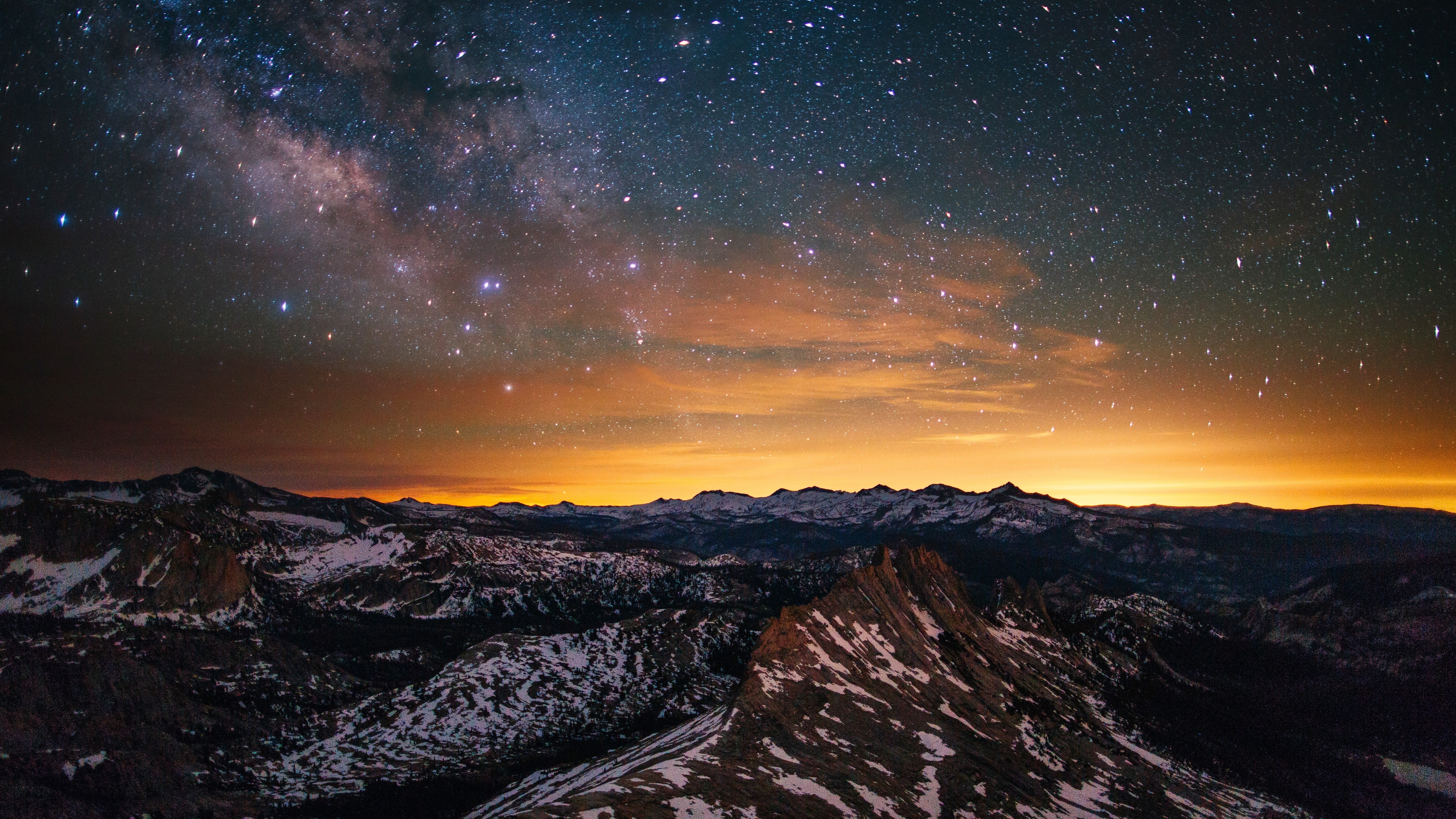 Yosemite, 5k, forest, mountaing, sunset, brown, 5K, birdseye, mountains, view, 8k, apple, OSX, stars, HD Wallpaper