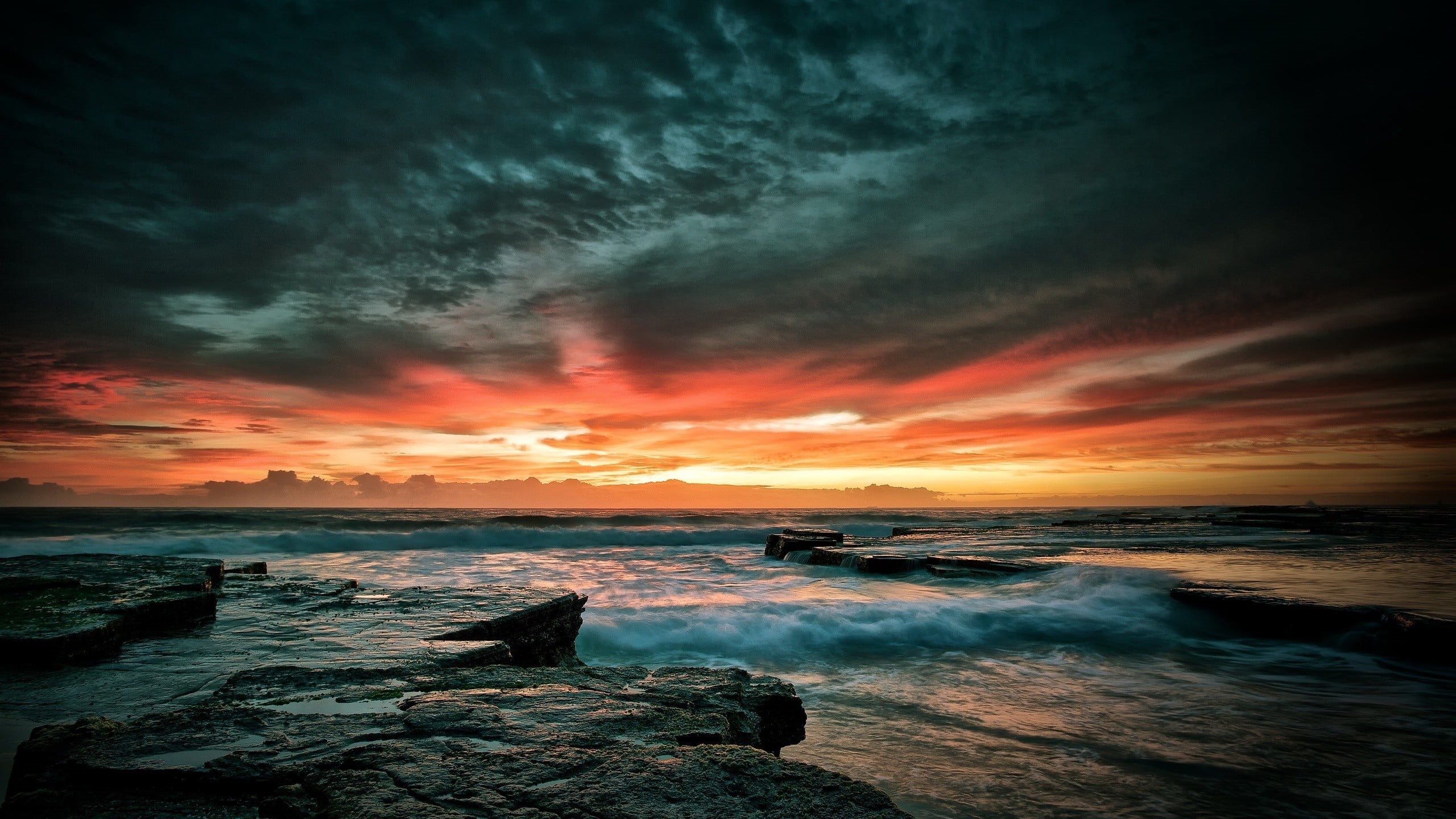 outdoors, no People, sunlight, beauty In Nature, cloud - Sky, multi Colored, 2K, horizon, sunset, cloudscape, tranquility, night, sunrise - Dawn, red, HD Wallpaper