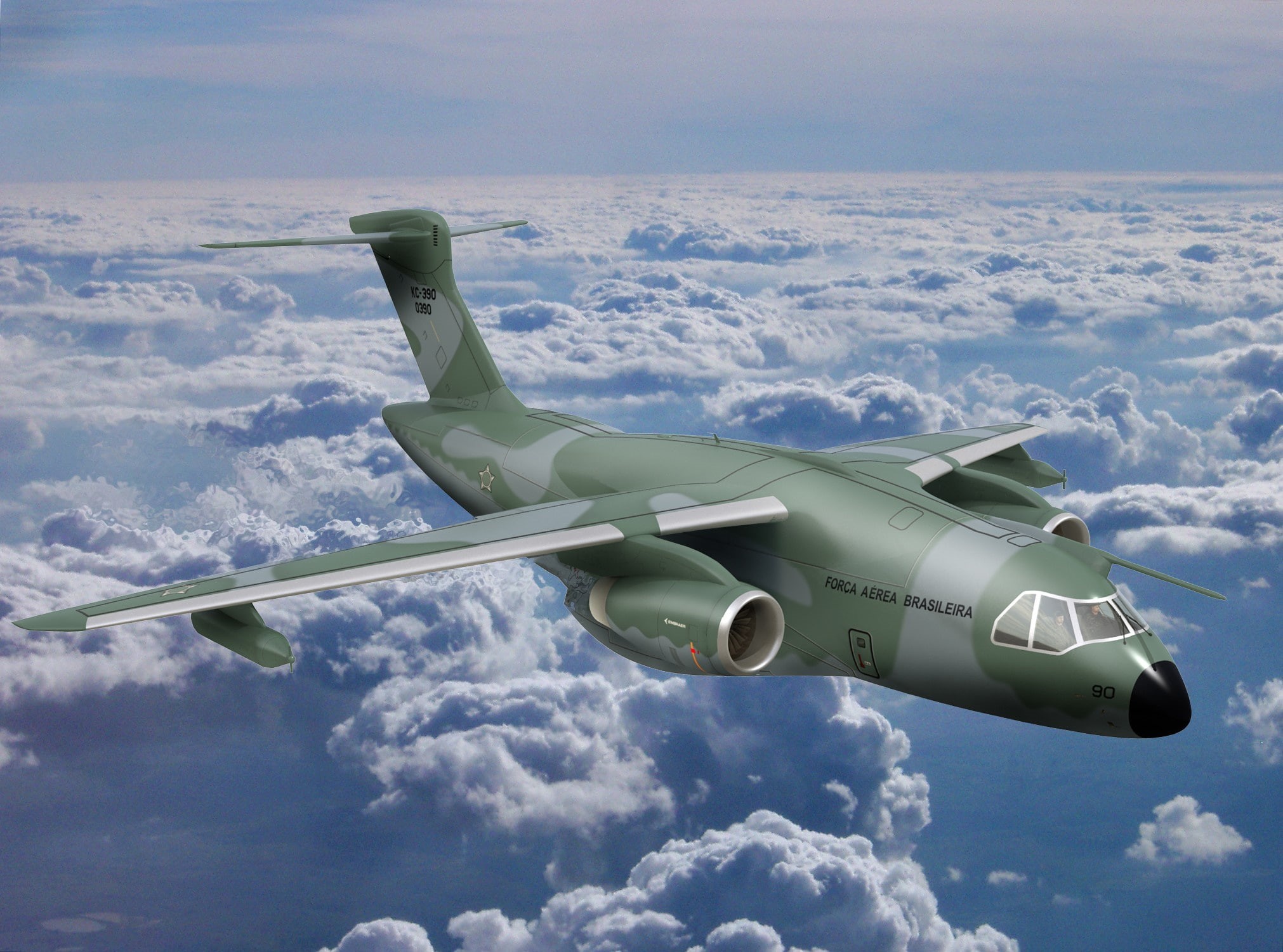 sky, EMB-30, 1080P, developed and manufactured by Embraer Defesa e Seg, Brazil, Embraer, a Brazilian aircraft, kumo, KC-390, cloud, FAB, a subsidiary of the Brazilian group Embraer, HD Wallpaper