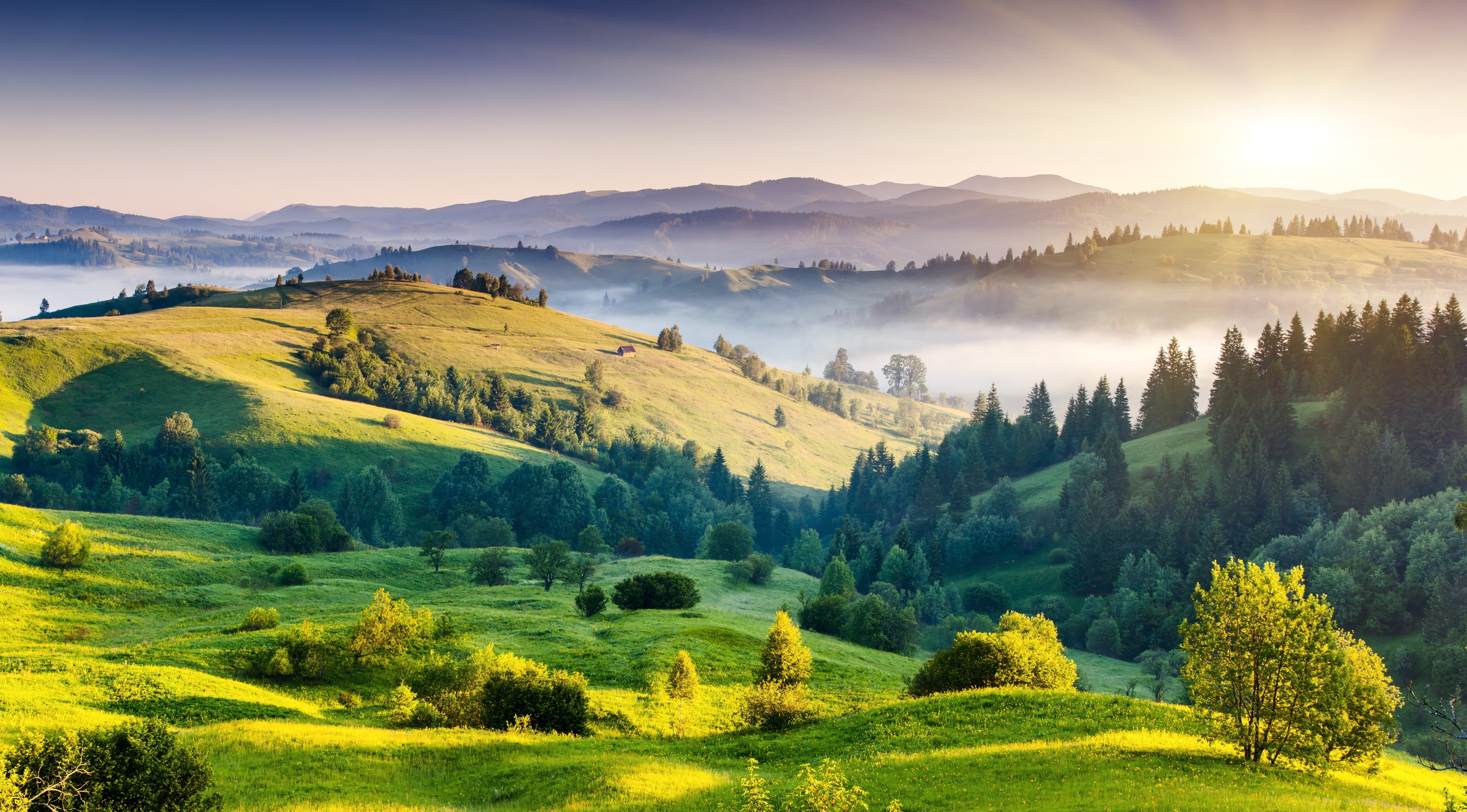 trees, sunset, green, tranquility, no People, land, austria, dolomites, plant, europe, sky, season, summer, autumn, non-Urban Scene, idyllic, european Alps, HD Wallpaper