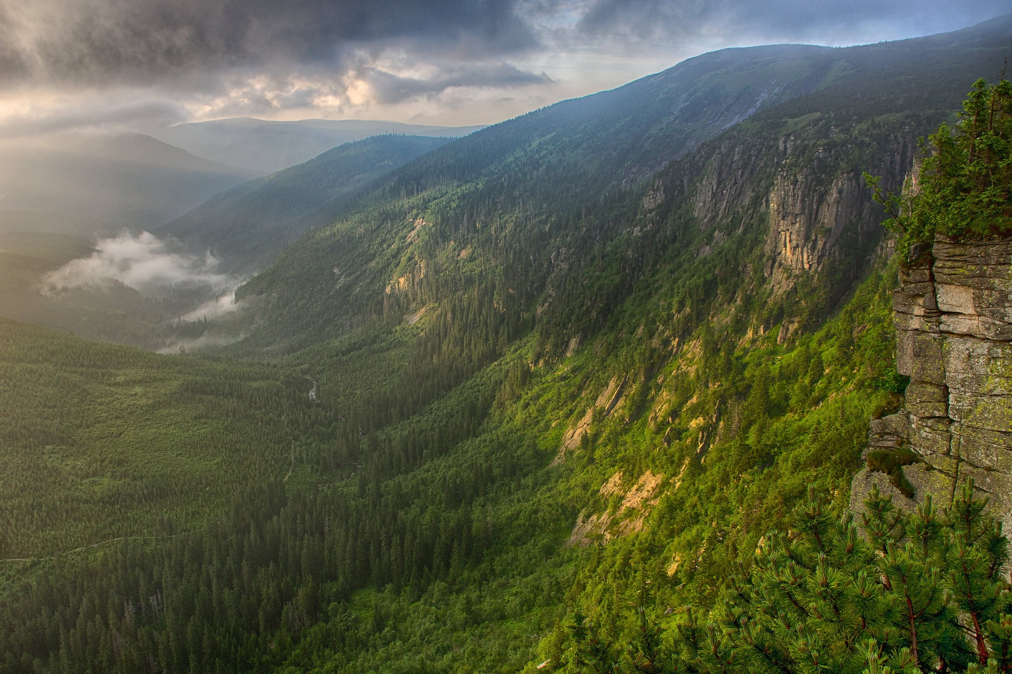 mountains, sky, carpathian Mountain Range, mountain, environment, sunlight, mountain Peak, hiking, tranquil Scene, coniferous tree, river, mist, scenics - nature, HD Wallpaper
