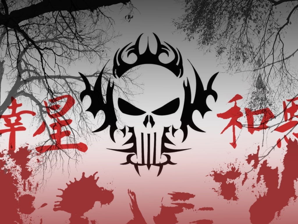 chinese, text, blod, kanji, japan, abstract, skull, 480P, treees, blood, hd, HD Wallpaper