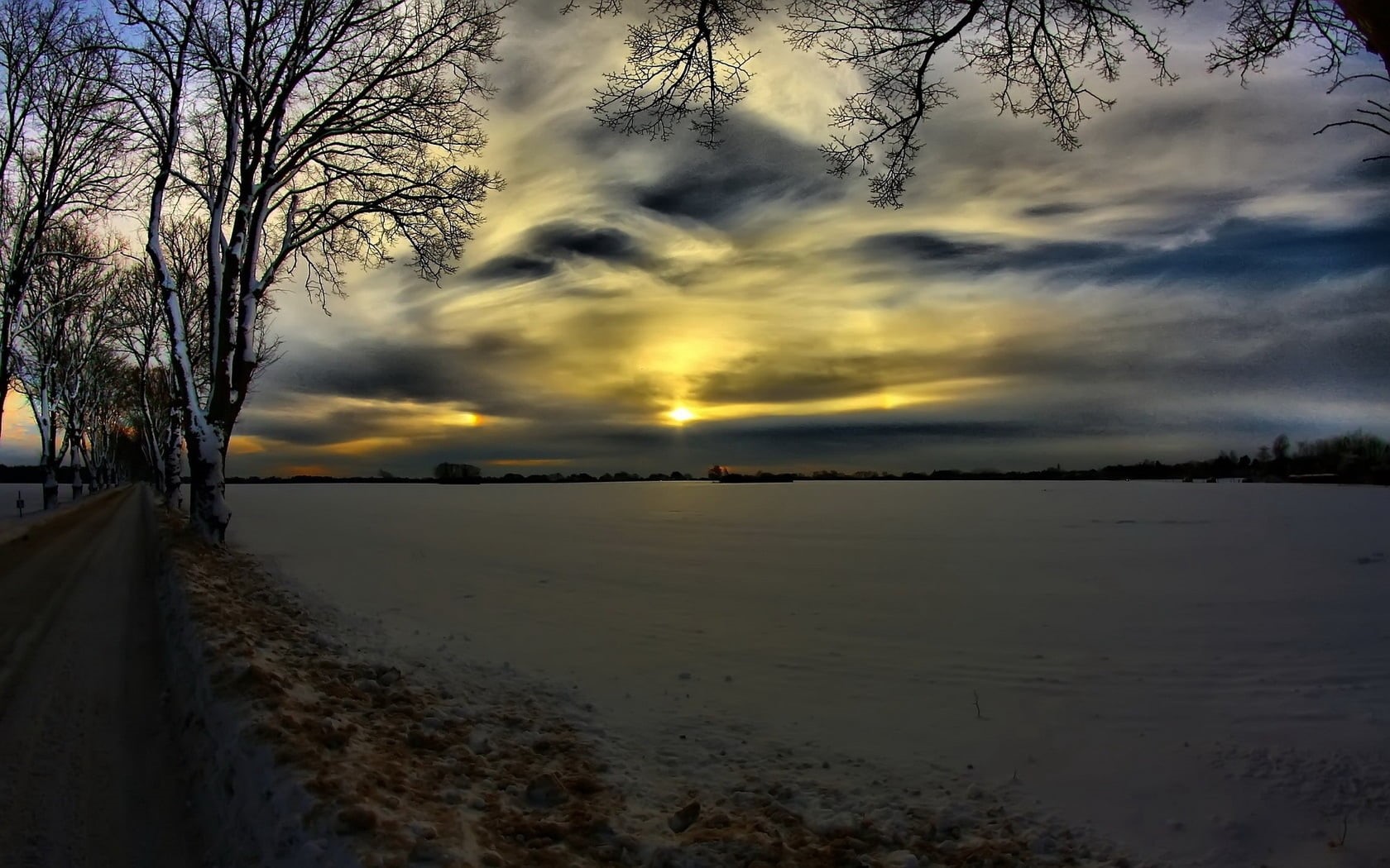 sunset, no People, blue, dusk, road, beauty In Nature, season, night, landscape, sunlight, nature, winter, land, tree, sea, scenics - nature, HD Wallpaper