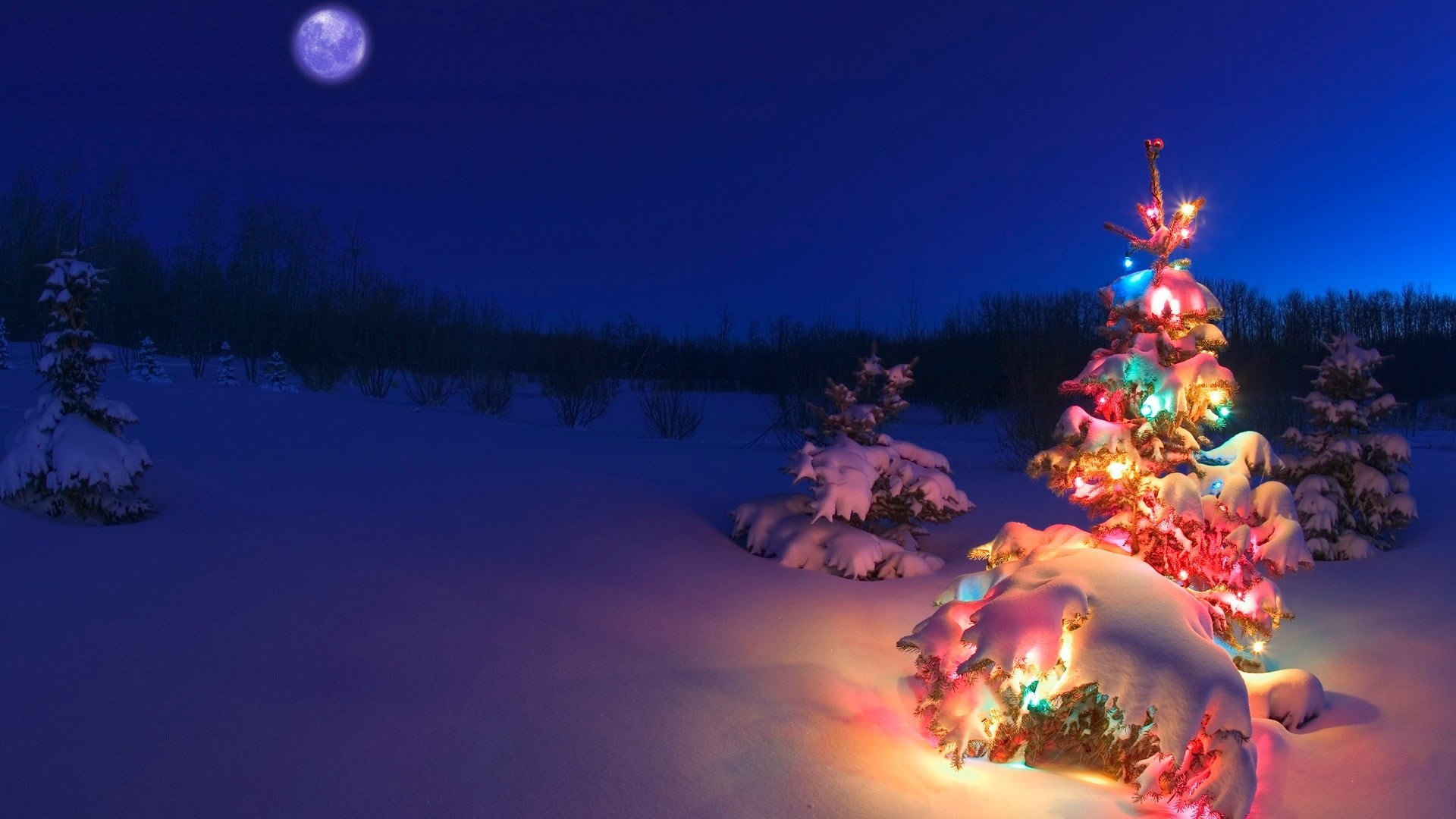 sky, winter, cold temperature, no people, night, christmas decoration, holiday, illuminated, Christmas Tree, holiday - event, outdoors, christmas ornament, HD Wallpaper