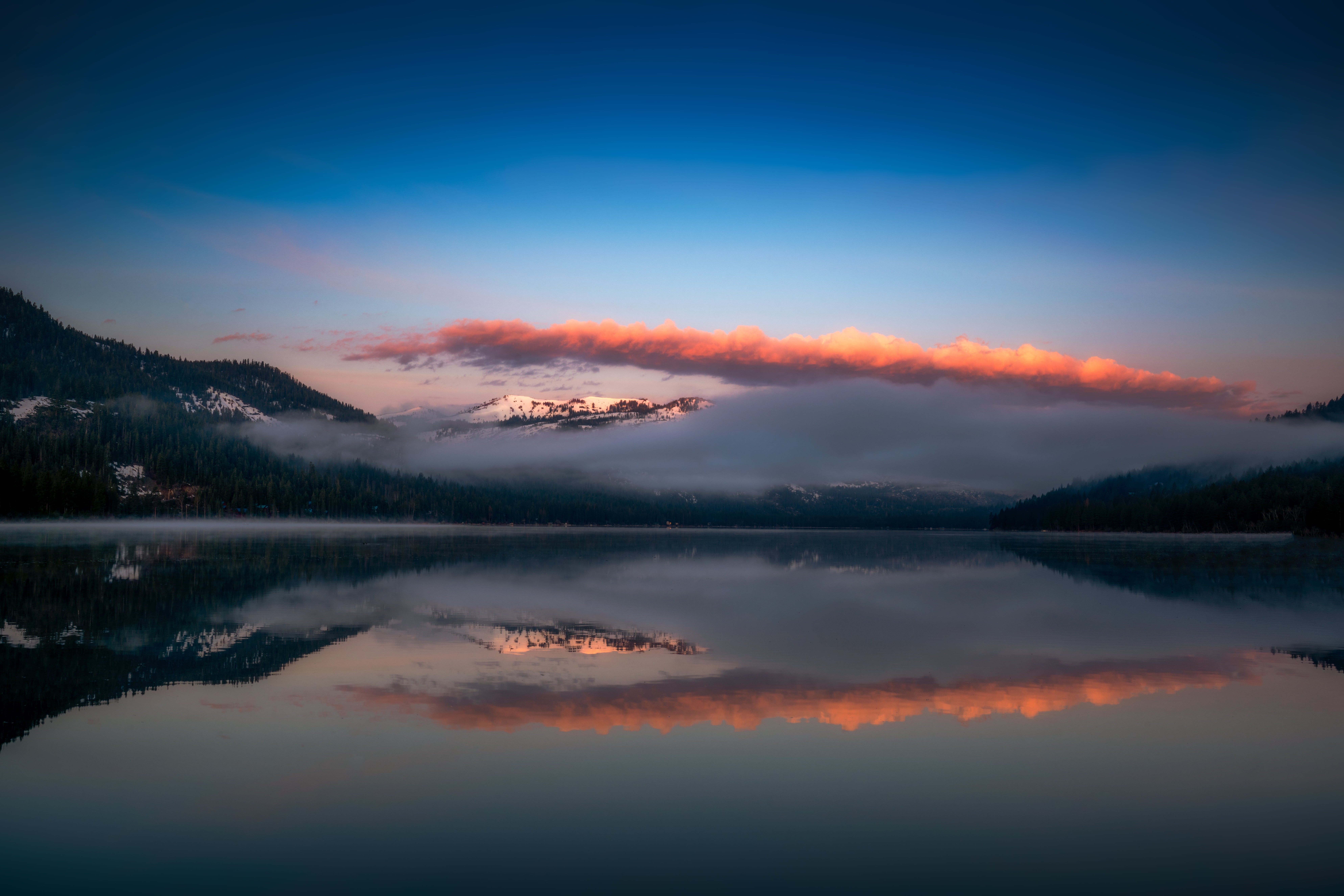 landscape, scenics, water, body of water, sunset, pink, Donner Lake, Sierra Nevada, reflection, California, tree, Sunrise, forest, beauty In Nature, tranquil Scene, HD Wallpaper