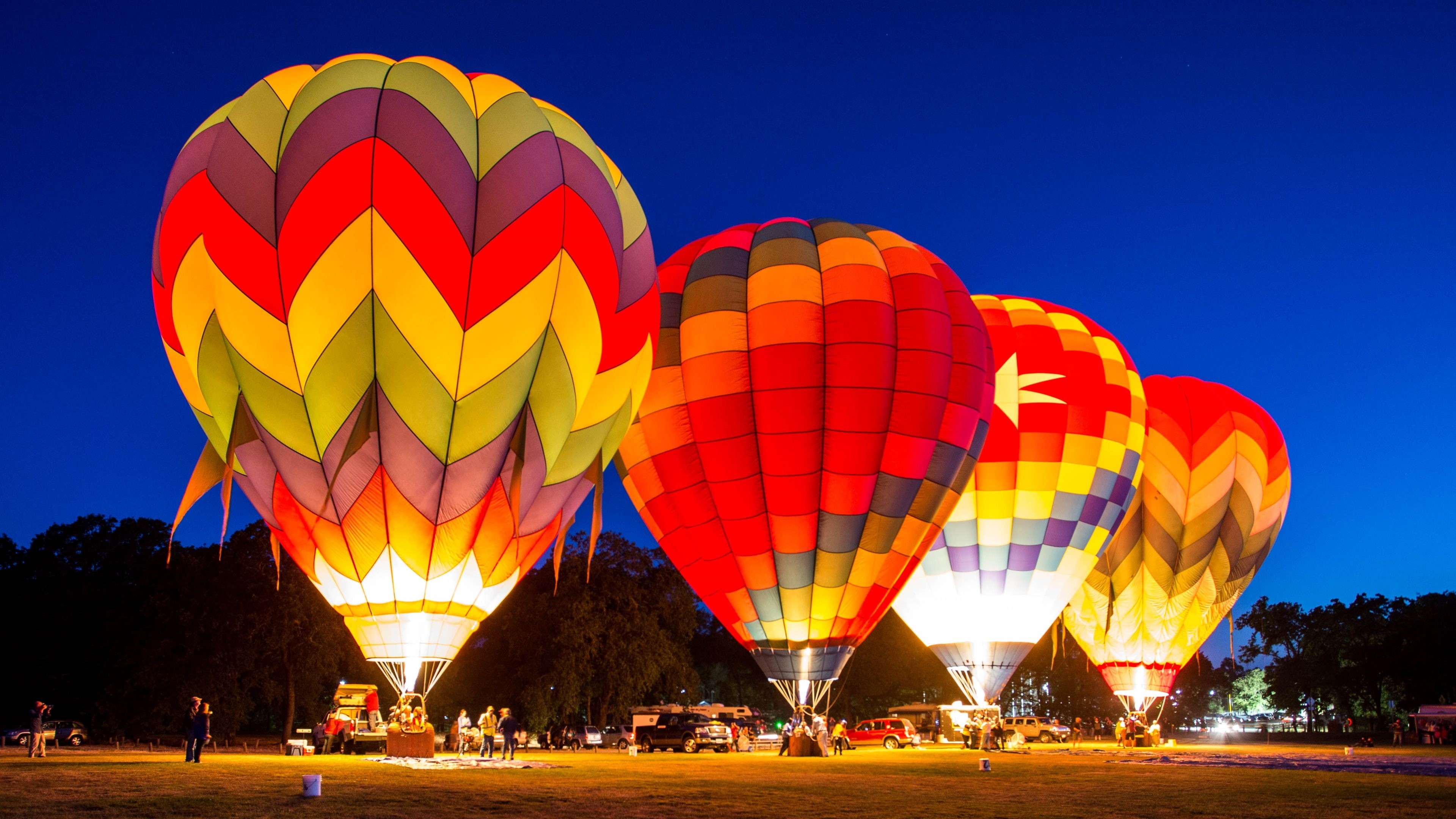 outdoors, night, people, hot air balloons, 4K, HD Wallpaper
