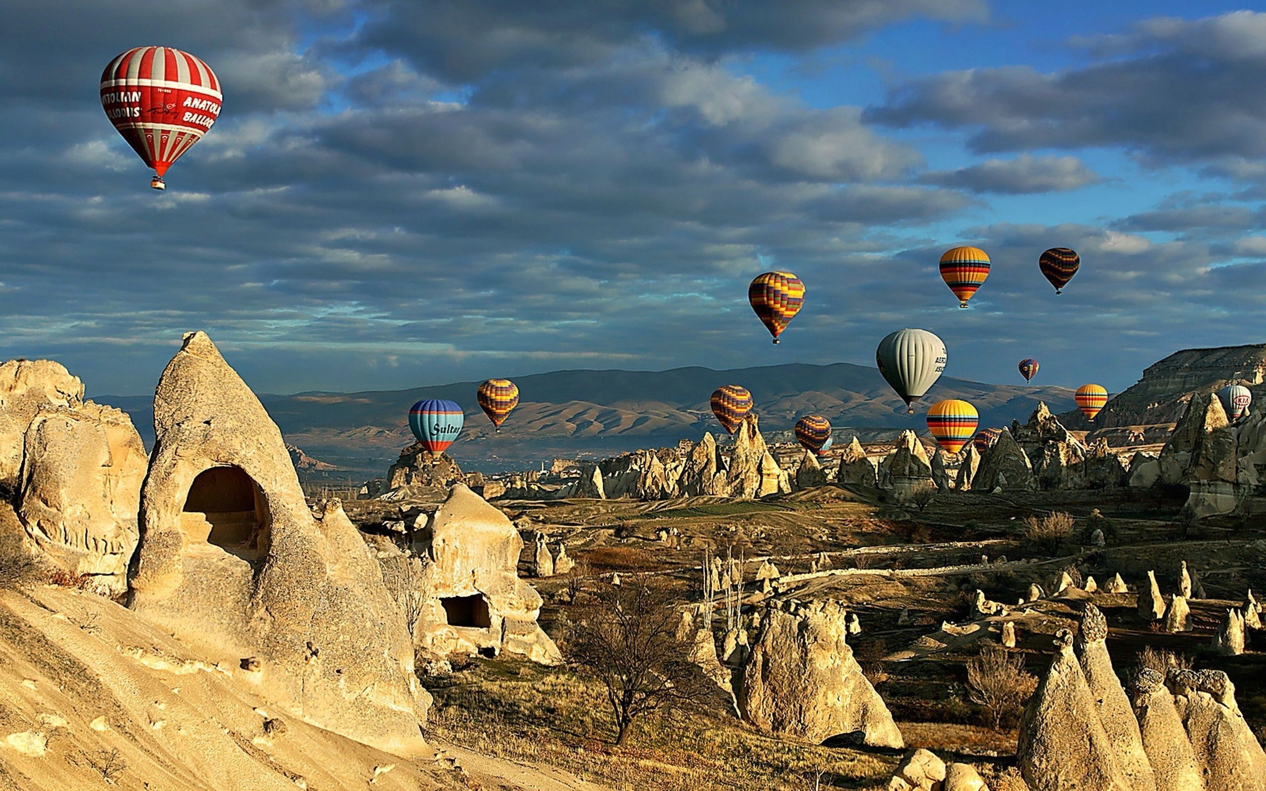 balloon, ancient civilization, cloud - sky, environment, transportation, landscape, hot air balloon, rock formation, Cappadocia, travel destinations, tourism, HD Wallpaper