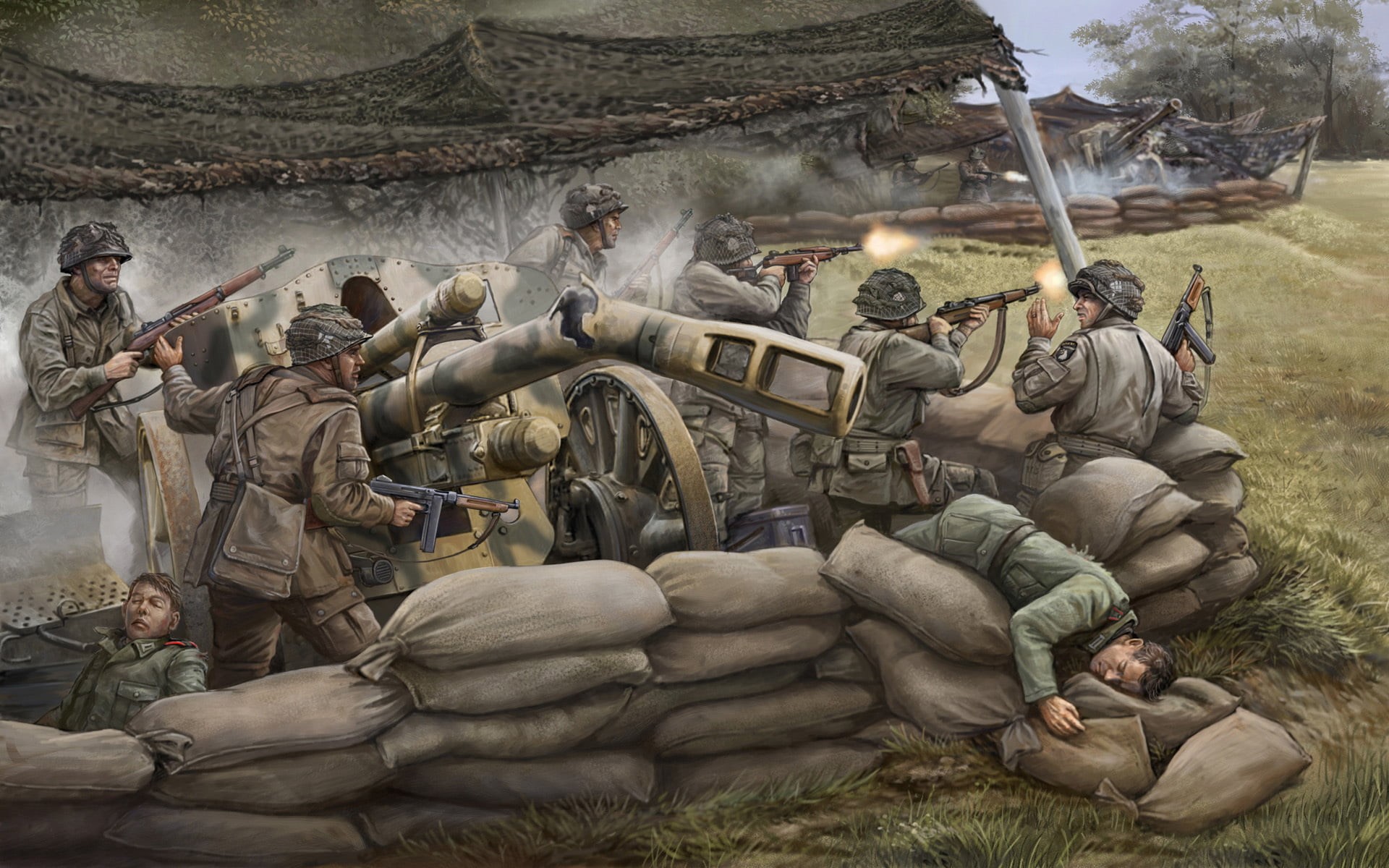 reenactment, men, company, 1080P, aggression, 101, Division, fighting, 101st, war, nature, game, representation, operation, battlefield, 2nd, sculpture, HD Wallpaper