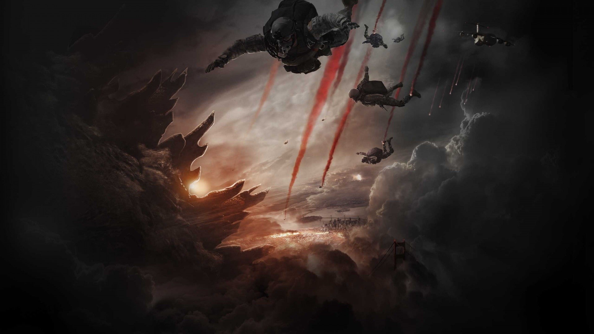 war, movies, 1080P, clouds, airborne, Godzilla, HD Wallpaper