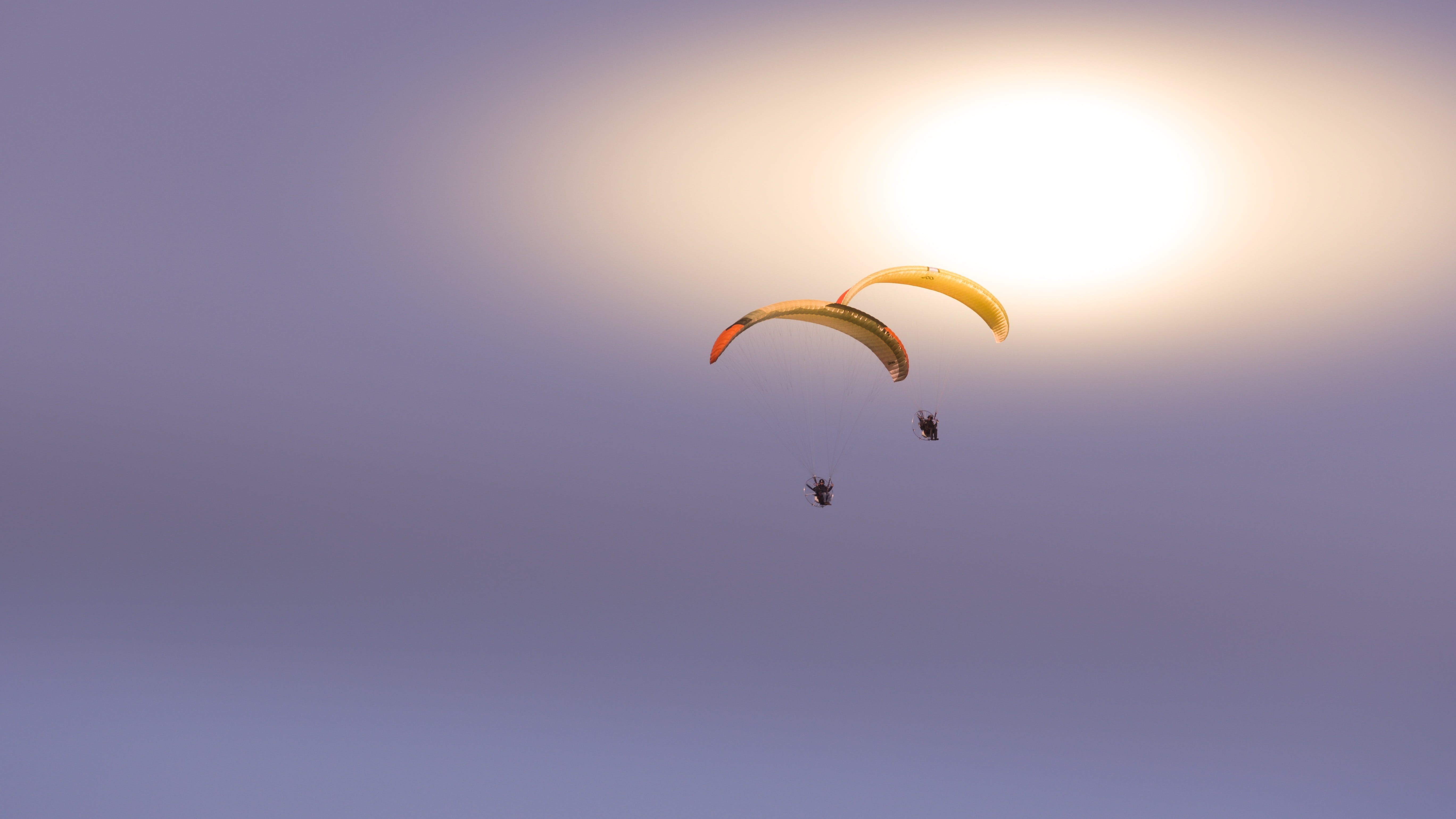 adventure, Parapente, extreme, parapendio, day, 5K, unrecognizable person, paramotor, clear sky, nature, dom, freedom, mid-air, animal themes, low angle view, HD Wallpaper