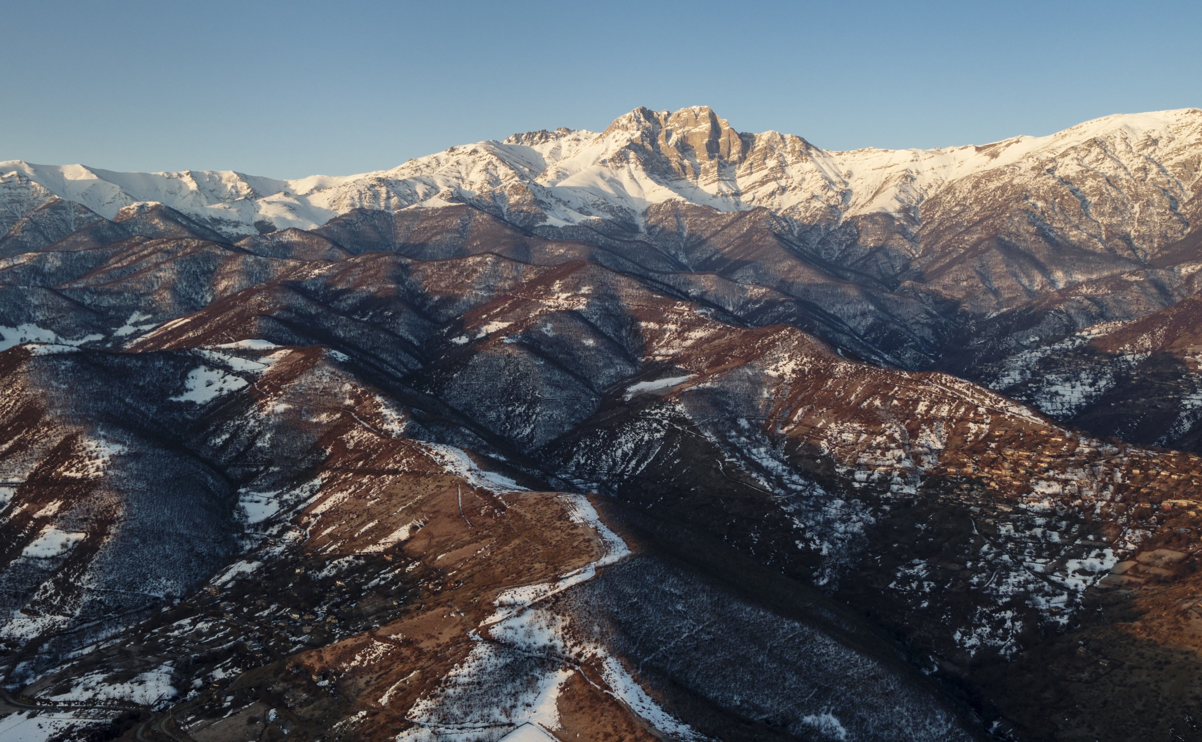 eroded, formation, Aerial, scenics - nature, mountain, extreme terrain, travel destinations, landscape, environment, layered, outdoors, clear sky, tranquility, HD Wallpaper