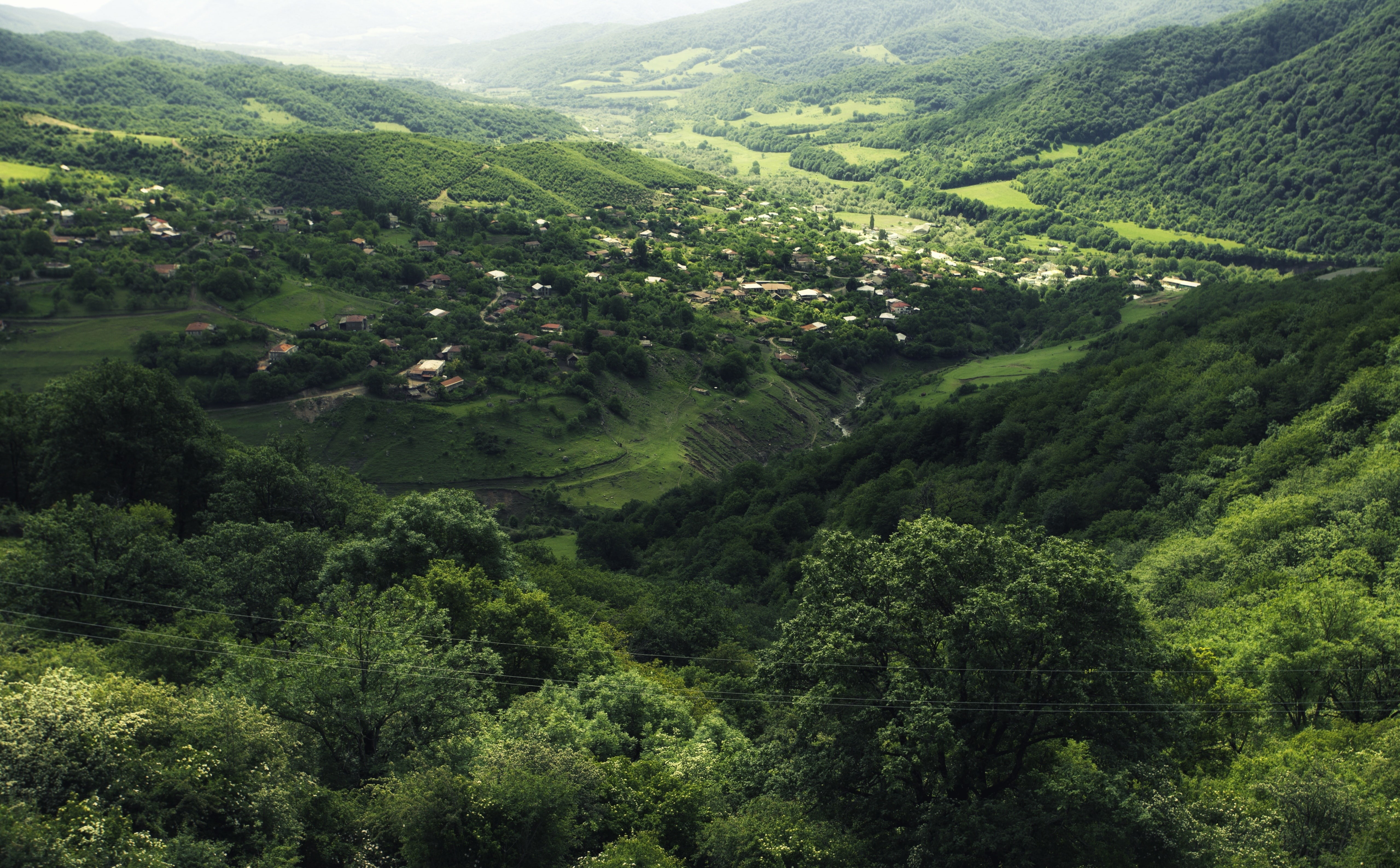 village, armenia, no people, lush foliage, tranquility, day, Mountains, view, tranquil scene, Scene, aerial, karabakh, Houses, foliage, beauty in nature, HD Wallpaper