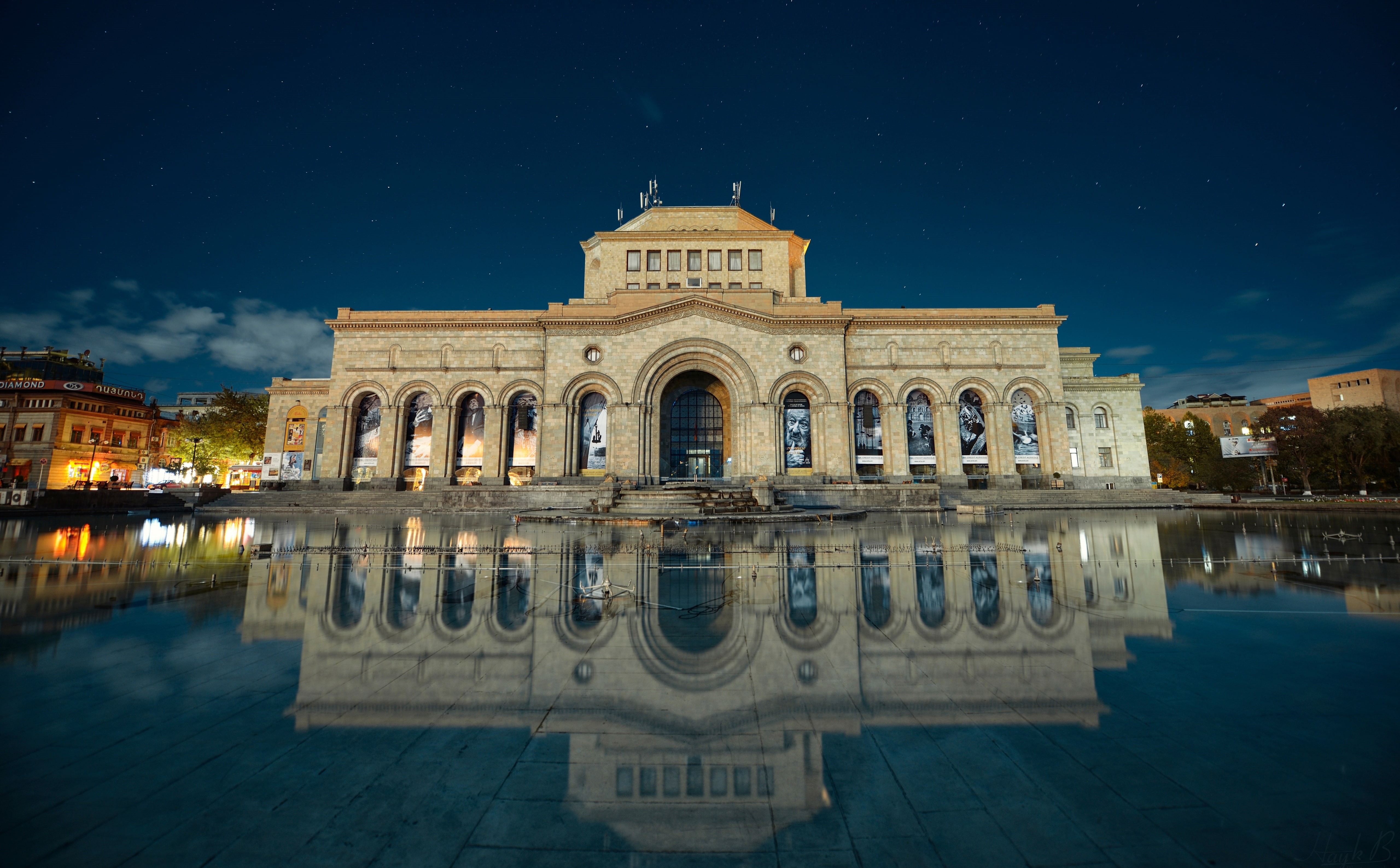 architectural column, nature, Night, Yellow, city, yerevan, Stars, armenia, Building, arch, Lights, built structure, tourism, 5K, sky, history, Blue, ornate, HD Wallpaper