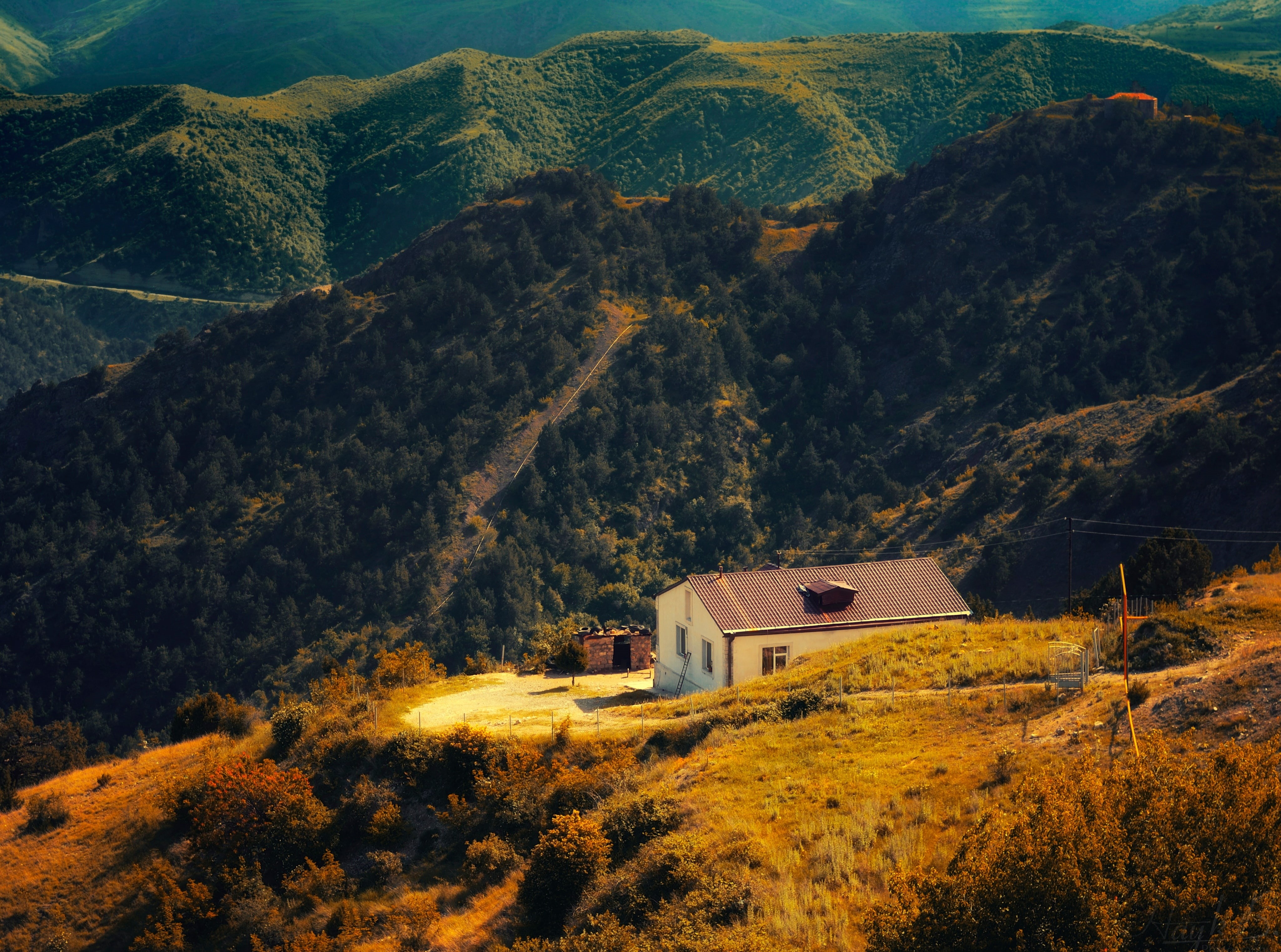 building, non-urban scene, armenia, tree, Mountains, building exterior, tranquility, beauty in nature, mountain, day, architecture, mountain peak, tranquil scene, HD Wallpaper