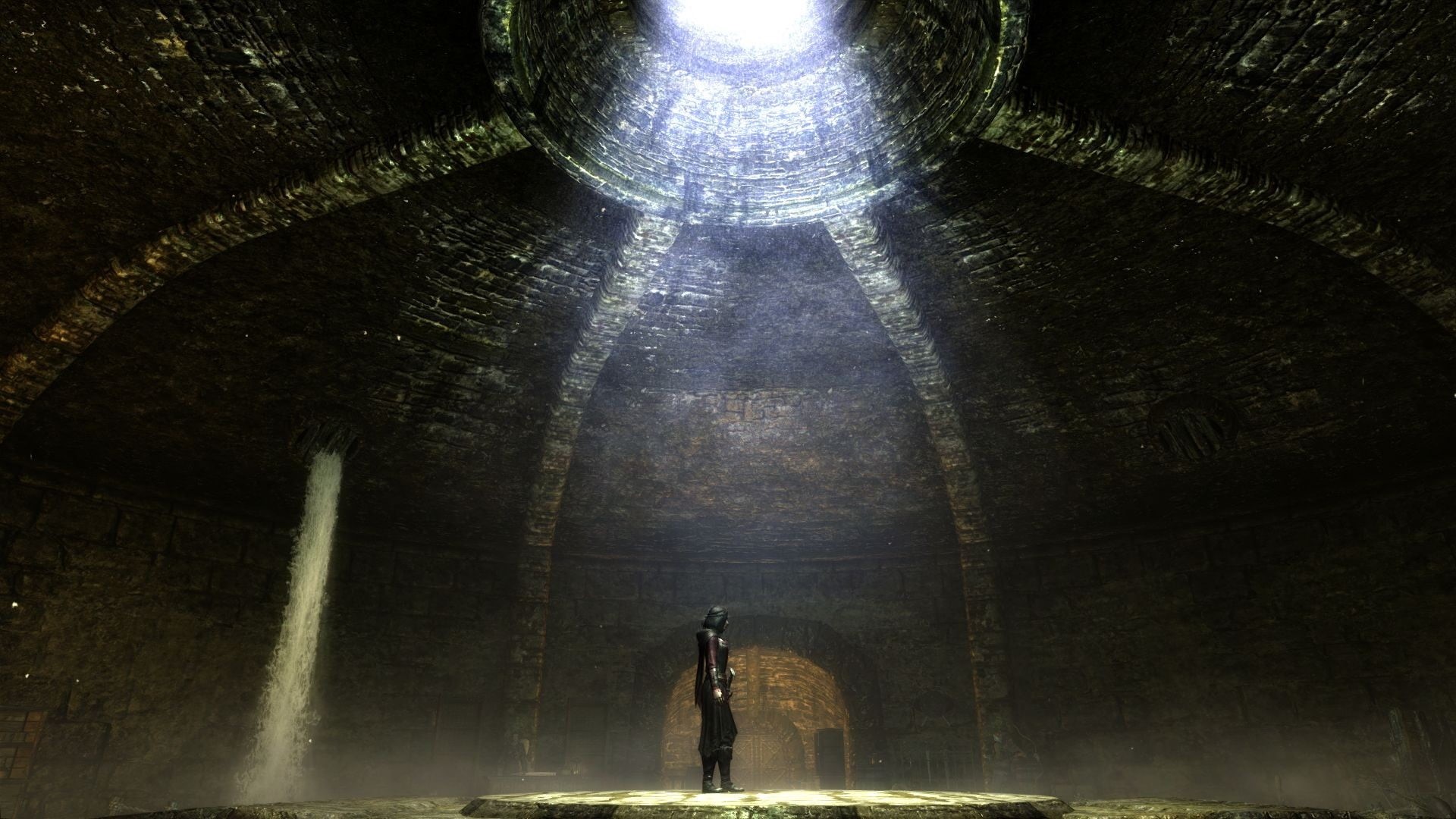 nature, one person, rear view, adult, digital, building, religion, architecture, The Elder Scrolls V: Skyrim, built structure, full length, sunbeam, HD Wallpaper