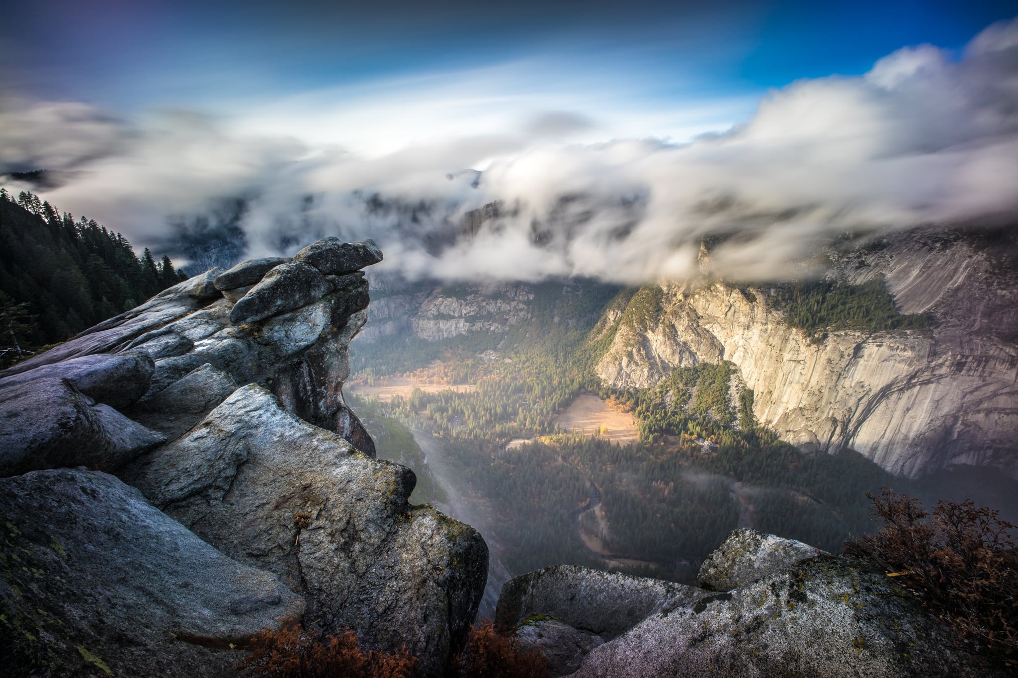 valley  village, scenics, park, beside, nature, daytime, Glacier point, photo, sky, clouds, outdoors, travel, california, usa, snow, Yosemite national park, HD Wallpaper