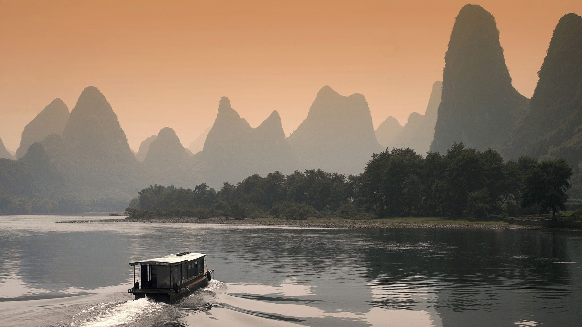 china, orange, hd, karst, 1080P, skyline, limestone, river, guilin, mechinacal, li, dusk, forest, HD Wallpaper