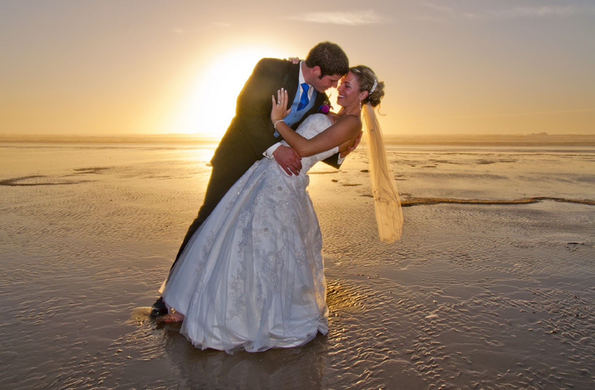 beach wedding, man, sand, couple - relationship, men, beach, adult, positive emotion, seashore, body, sea, groom, wearing, female, land, heterosexual couple, HD Wallpaper