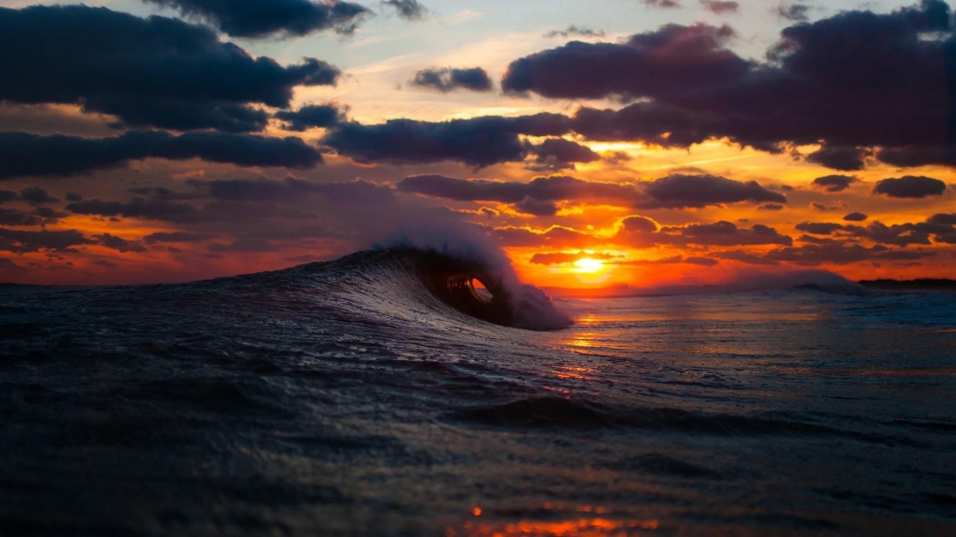 surf, sea, wave, sunset, 1080P, HD Wallpaper