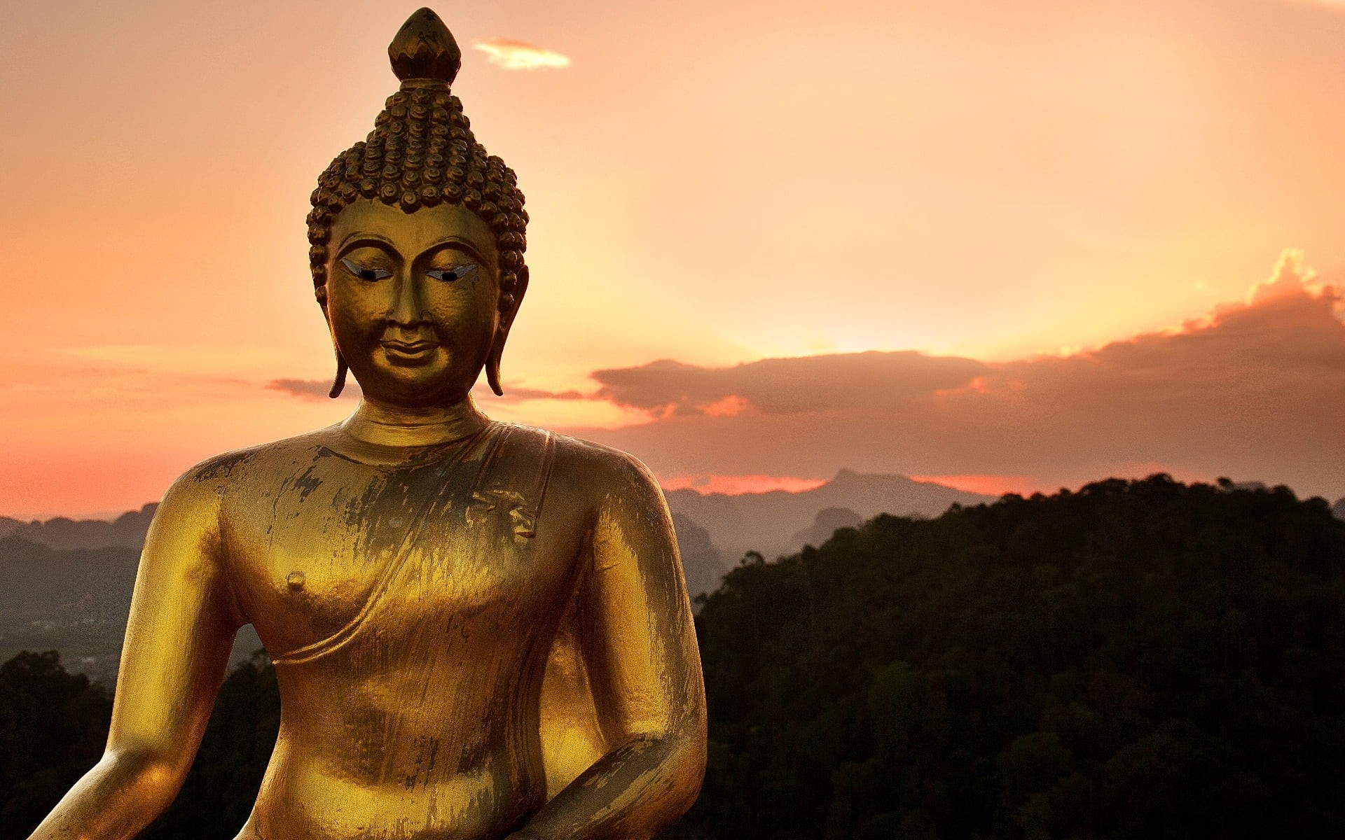 statue, representation, architecture, place of worship, human representation, art and craft, sky, steel, sunset, idol, religion, buddha, 1080P, sculpture, HD Wallpaper