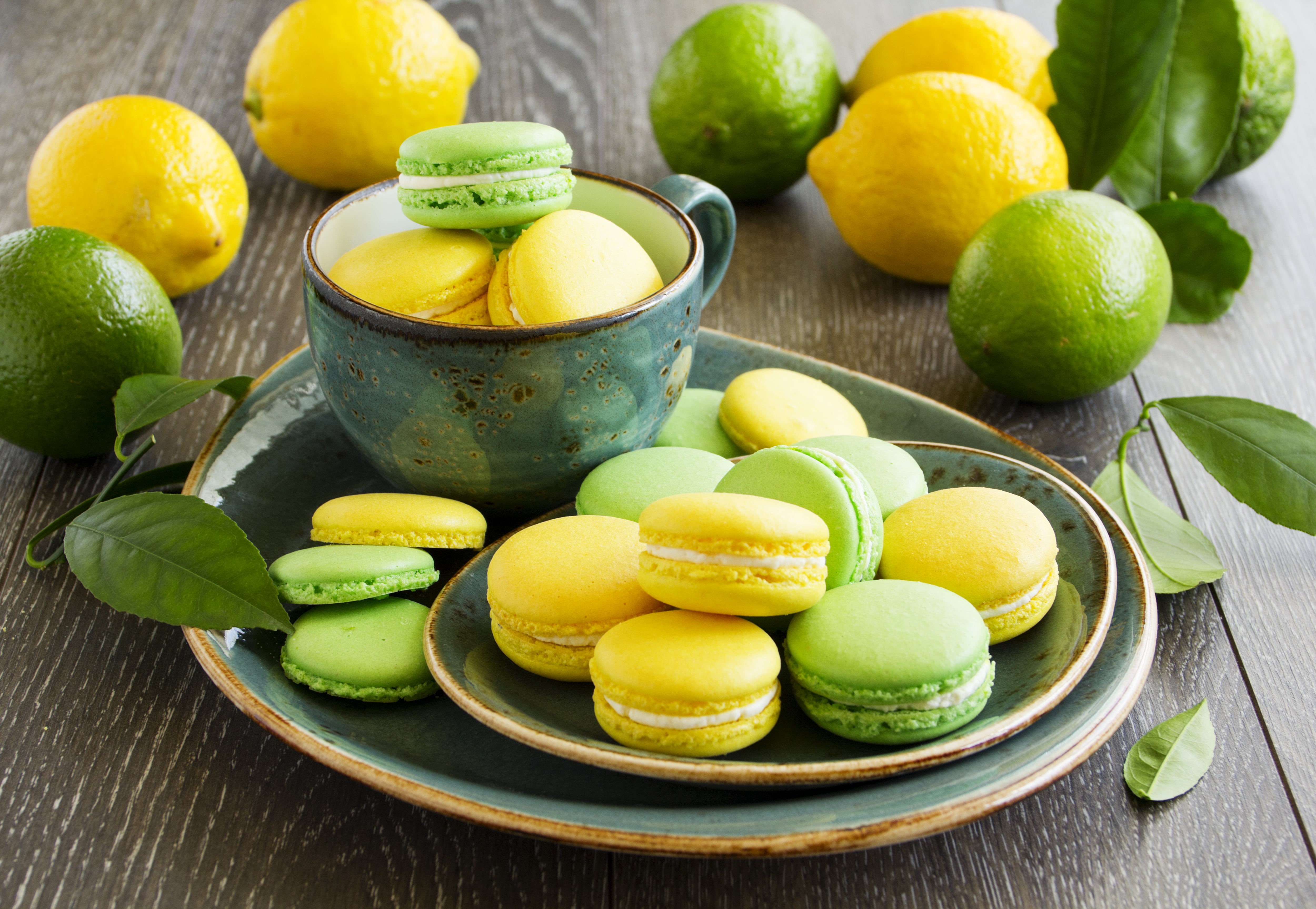 rustic, green, macaron, organic, citrus Fruit, ripe, close-up, gourmet, freshness, leaf, yellow, food, cookies, green Color, sour taste, lemon, drinking glass, HD Wallpaper