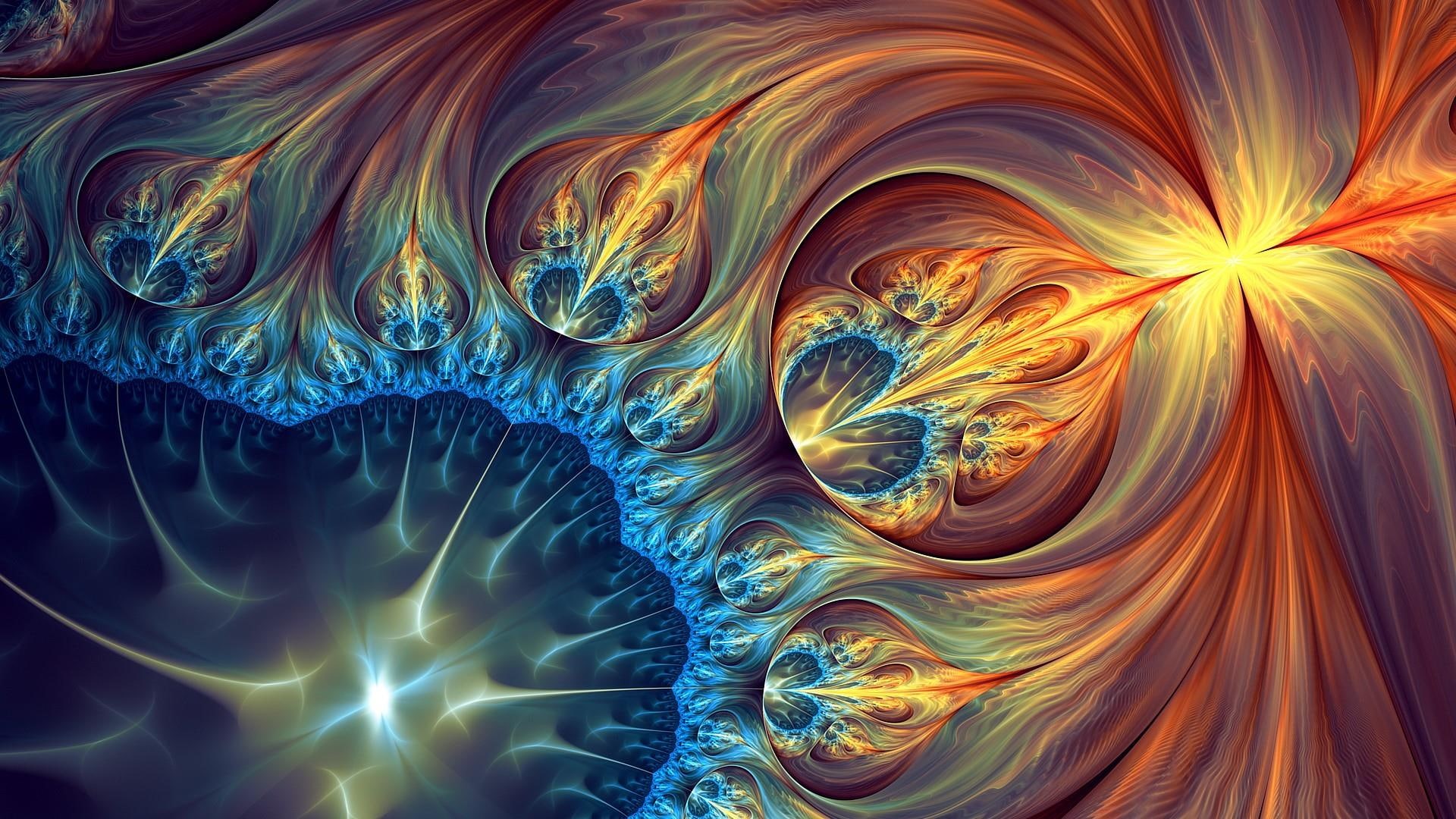 abstract, yellow, orang, bleu, 1080P, HD Wallpaper
