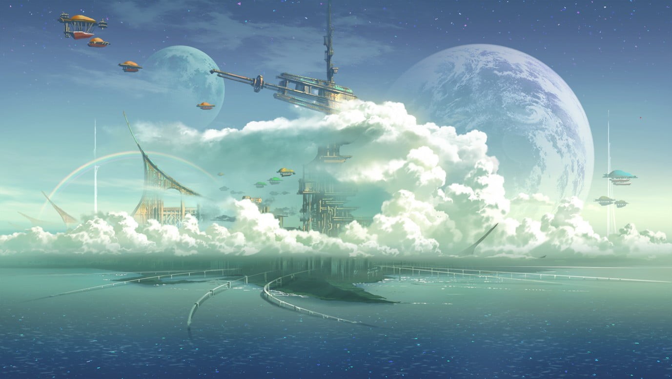 nature, planet, beauty in nature, day, digital composite, anime, futuristic city, technology, environment, sky, science, water, scenics - nature, motion, HD Wallpaper